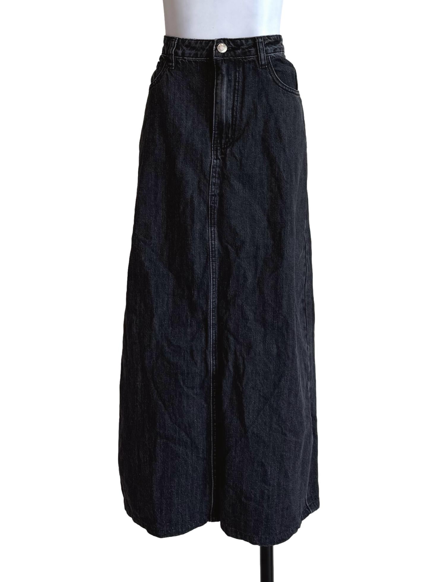 Washed Black Denim Skirt