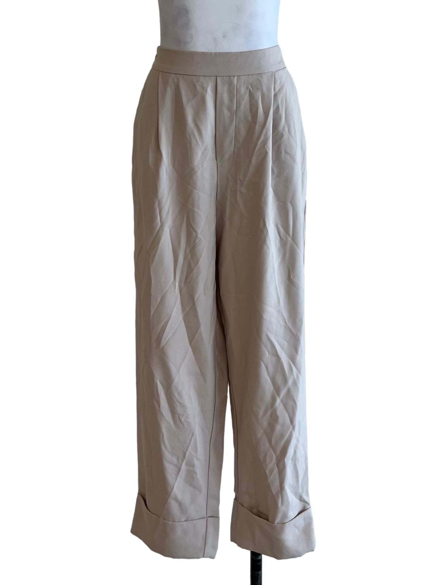 Beige High-Waisted Formal Pants