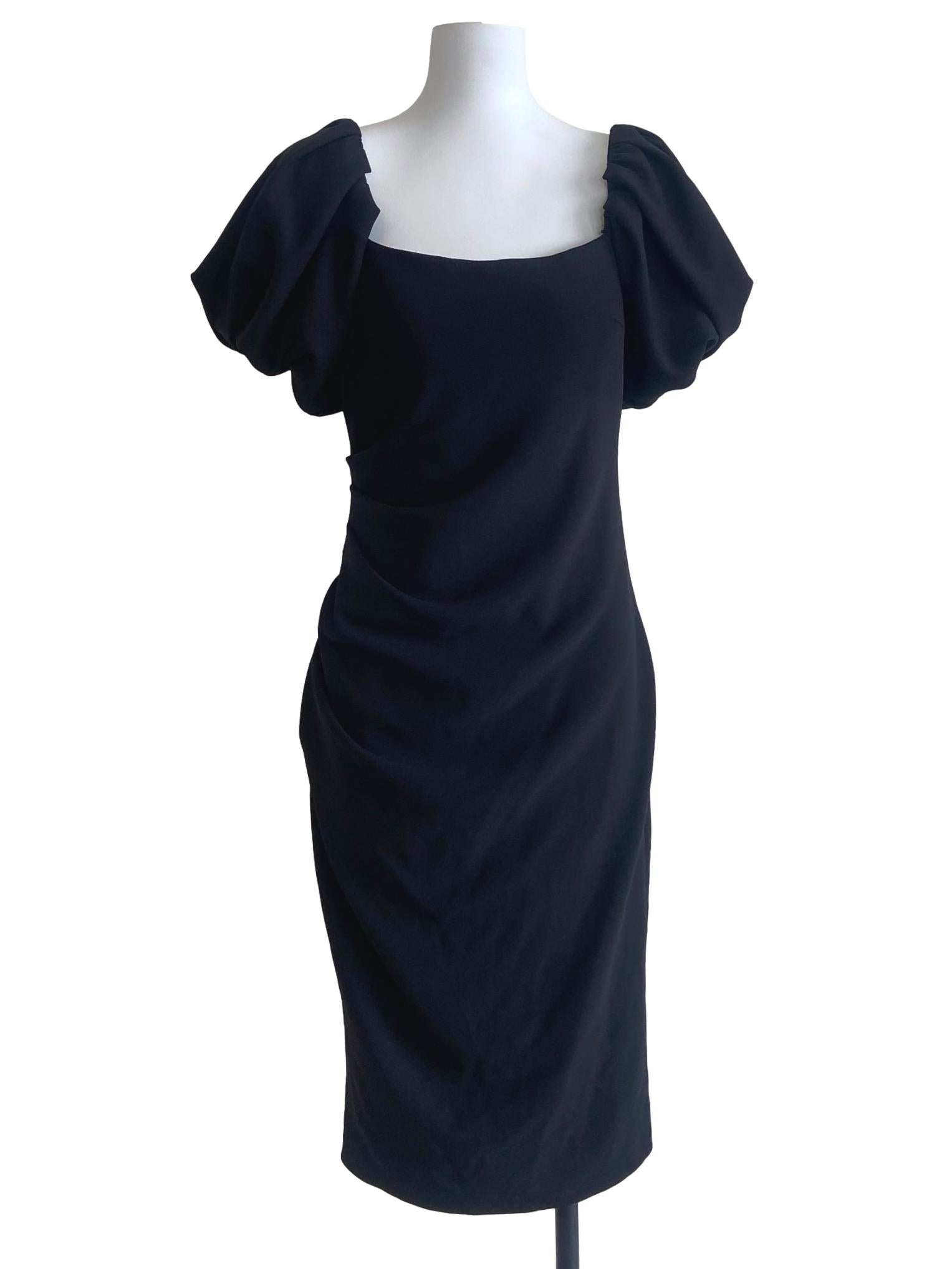 Black Slit Puff Sleeve Dress