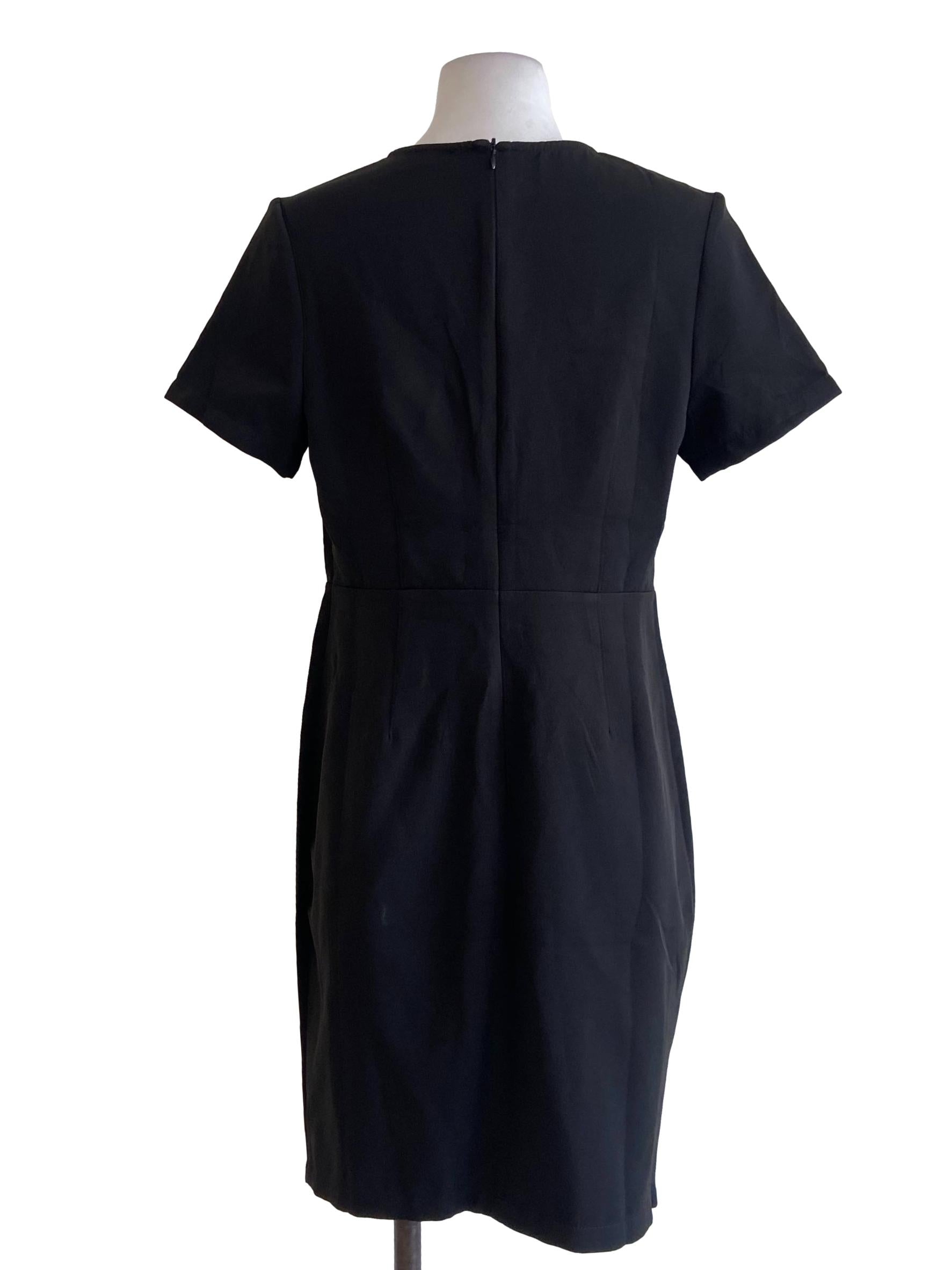 Black V Neck Twill A-Line Dress