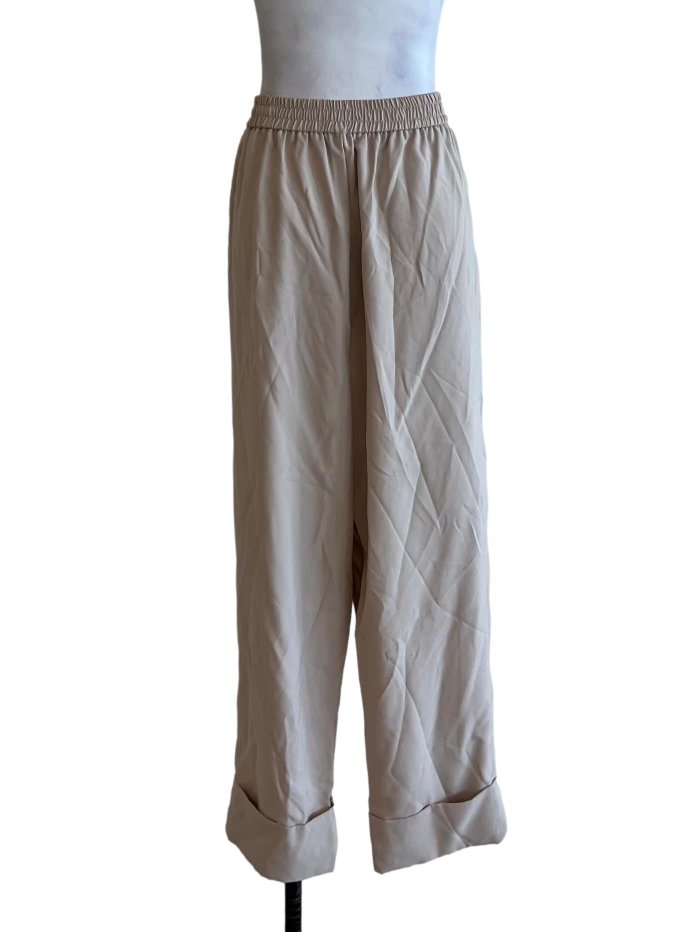 Beige High-Waisted Formal Pants