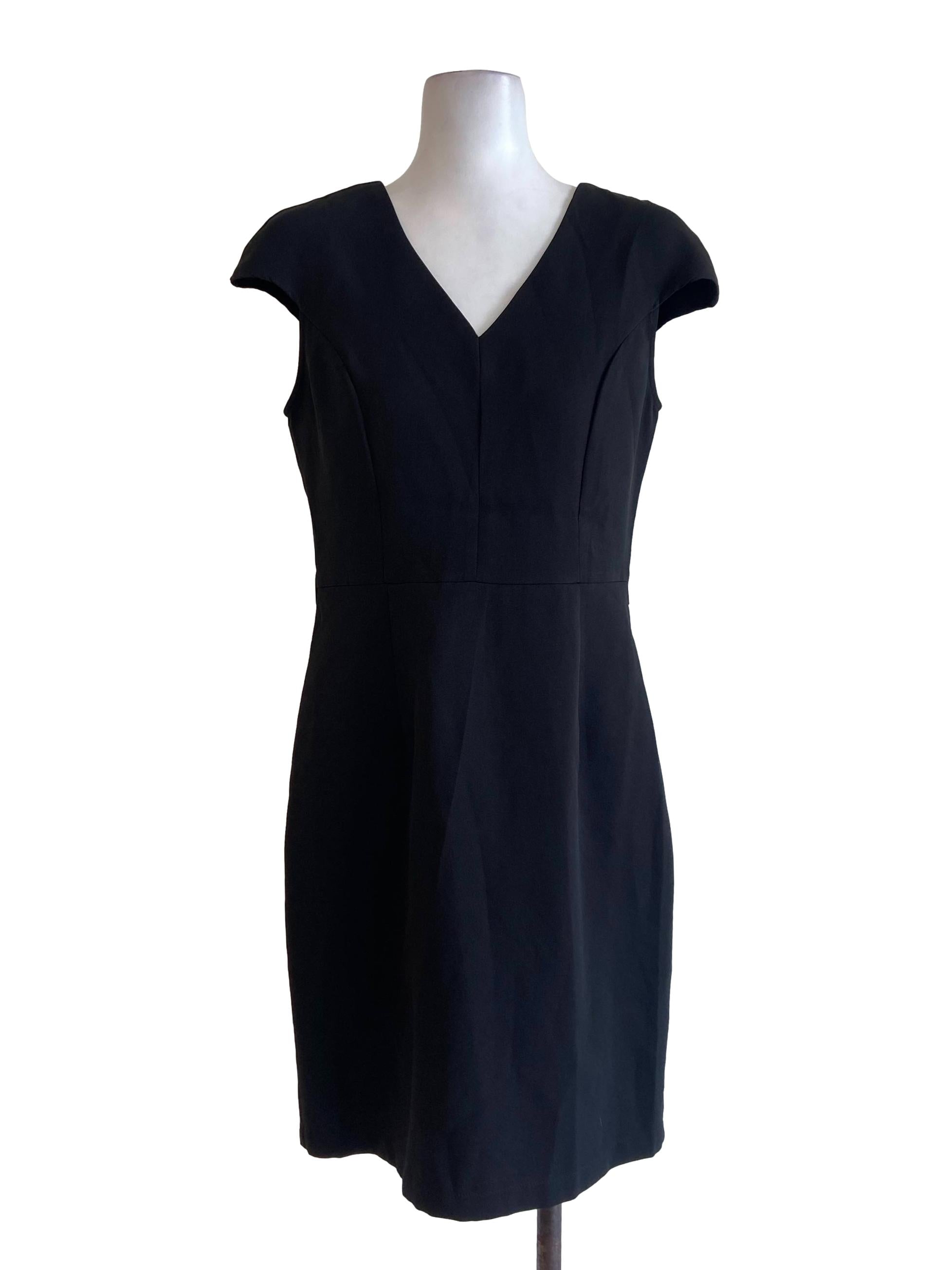 Black V Neck Petal Sleeve A-Line Dress