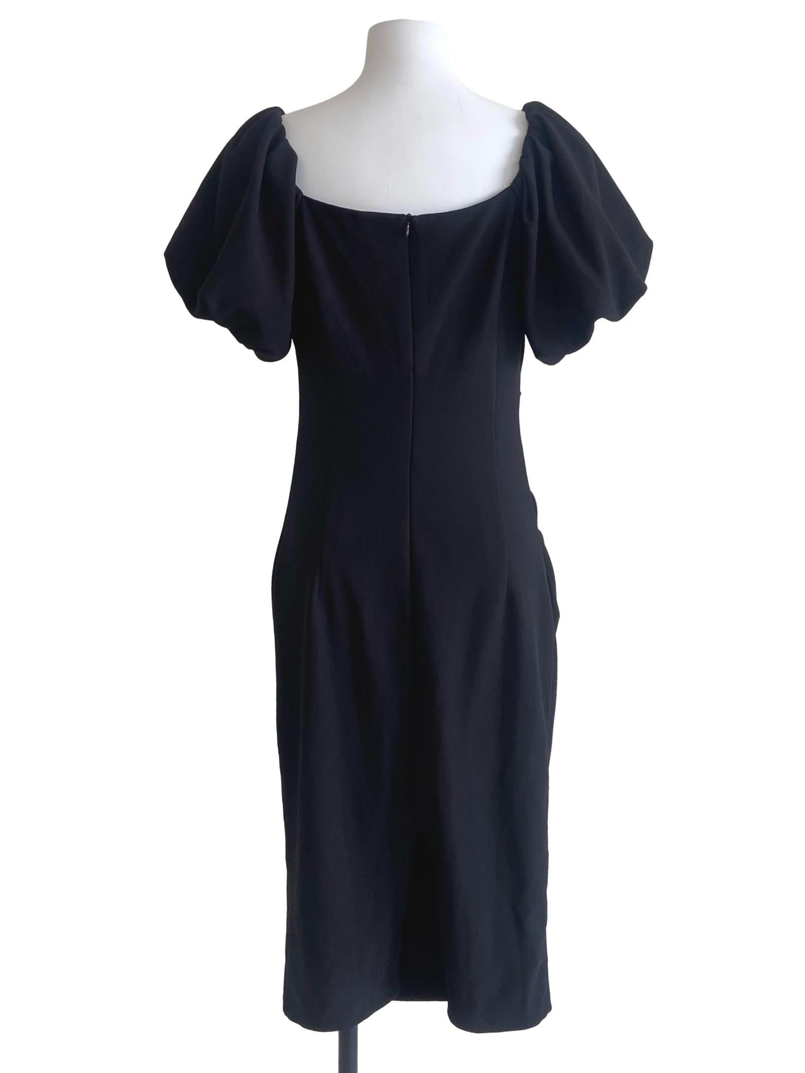 Black Slit Puff Sleeve Dress