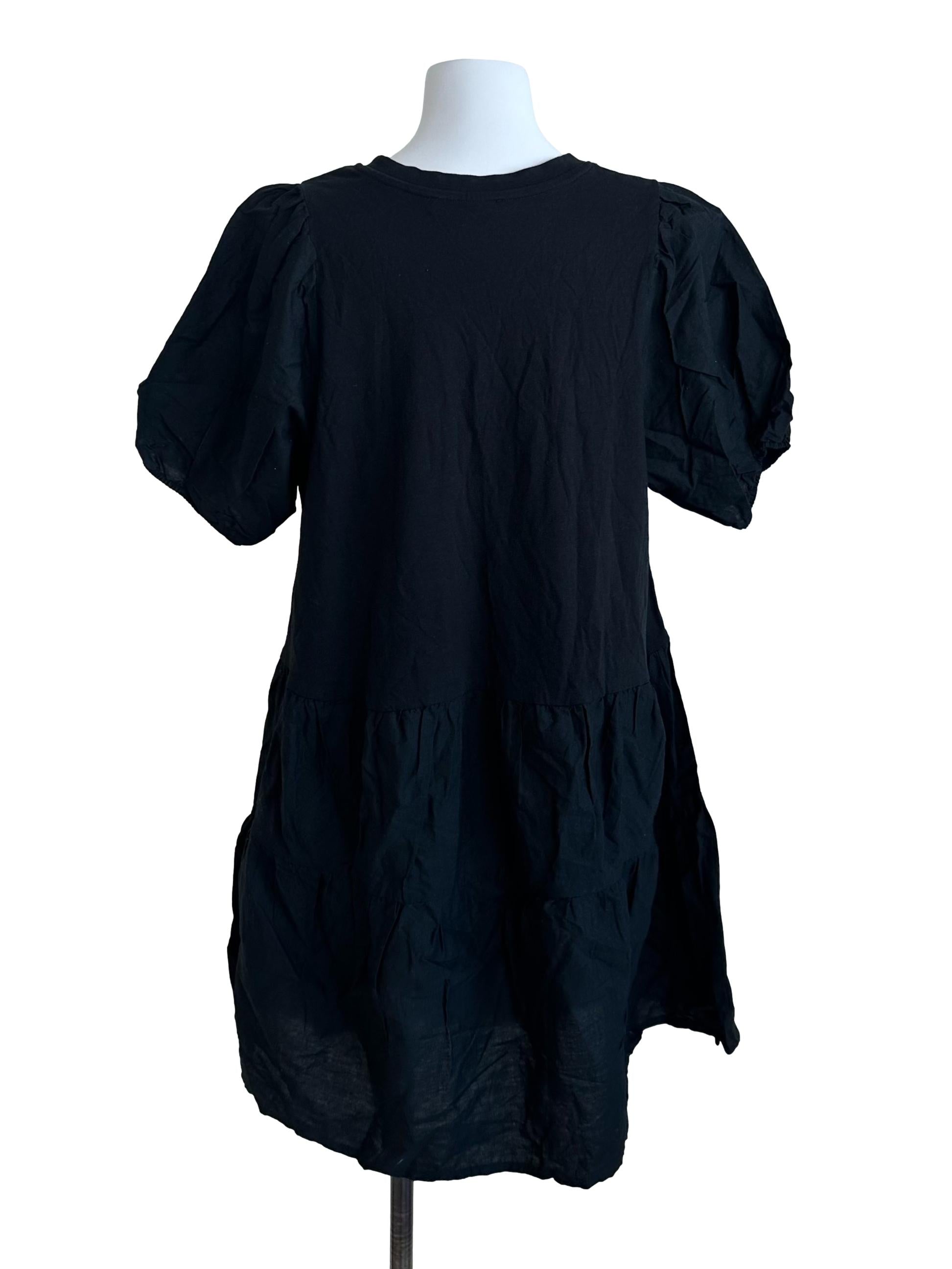Onyx Black Round Neck Puff Sleeve Dress