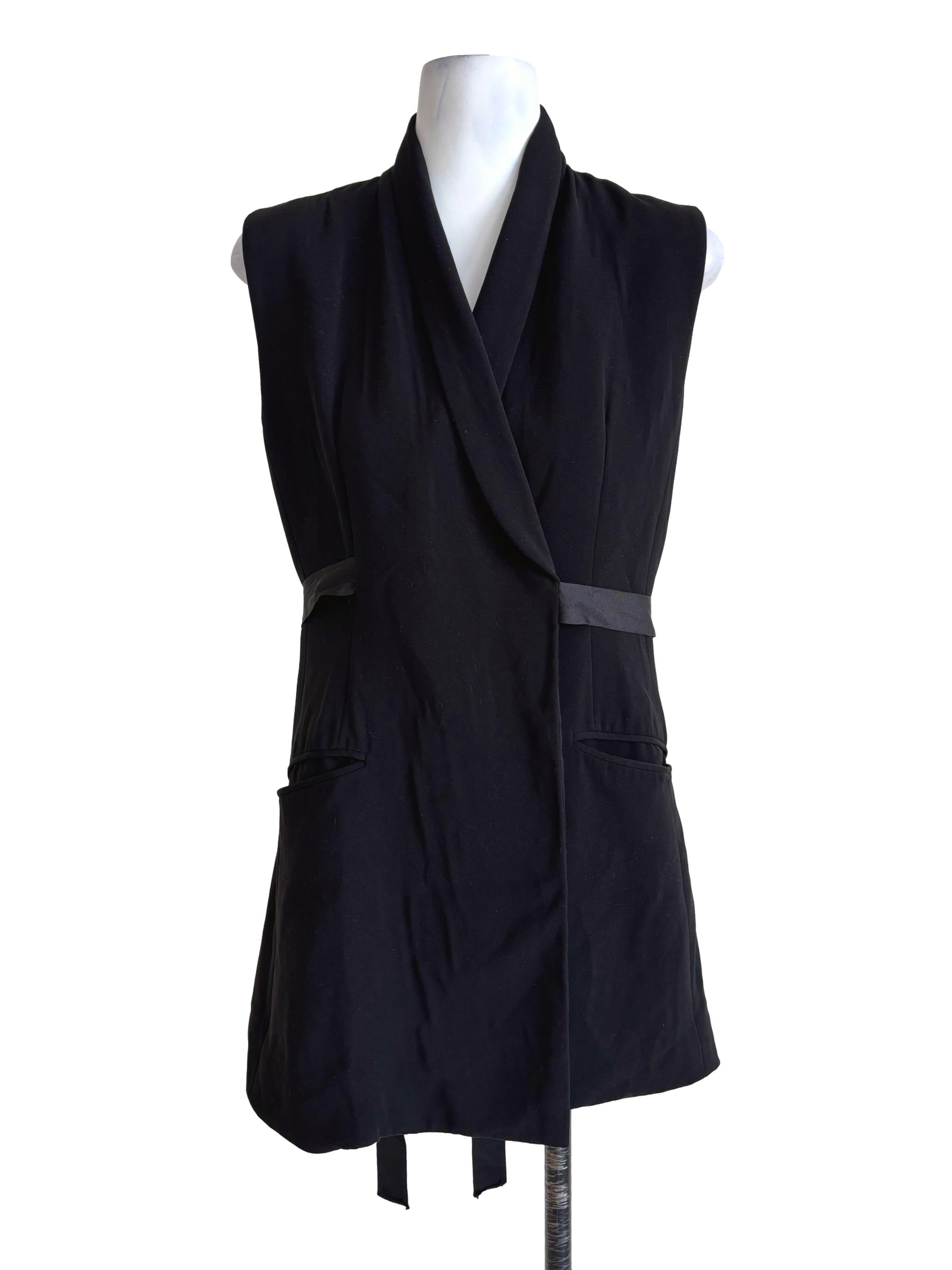 Black Sleeveless Self-Wrap Vest Dress