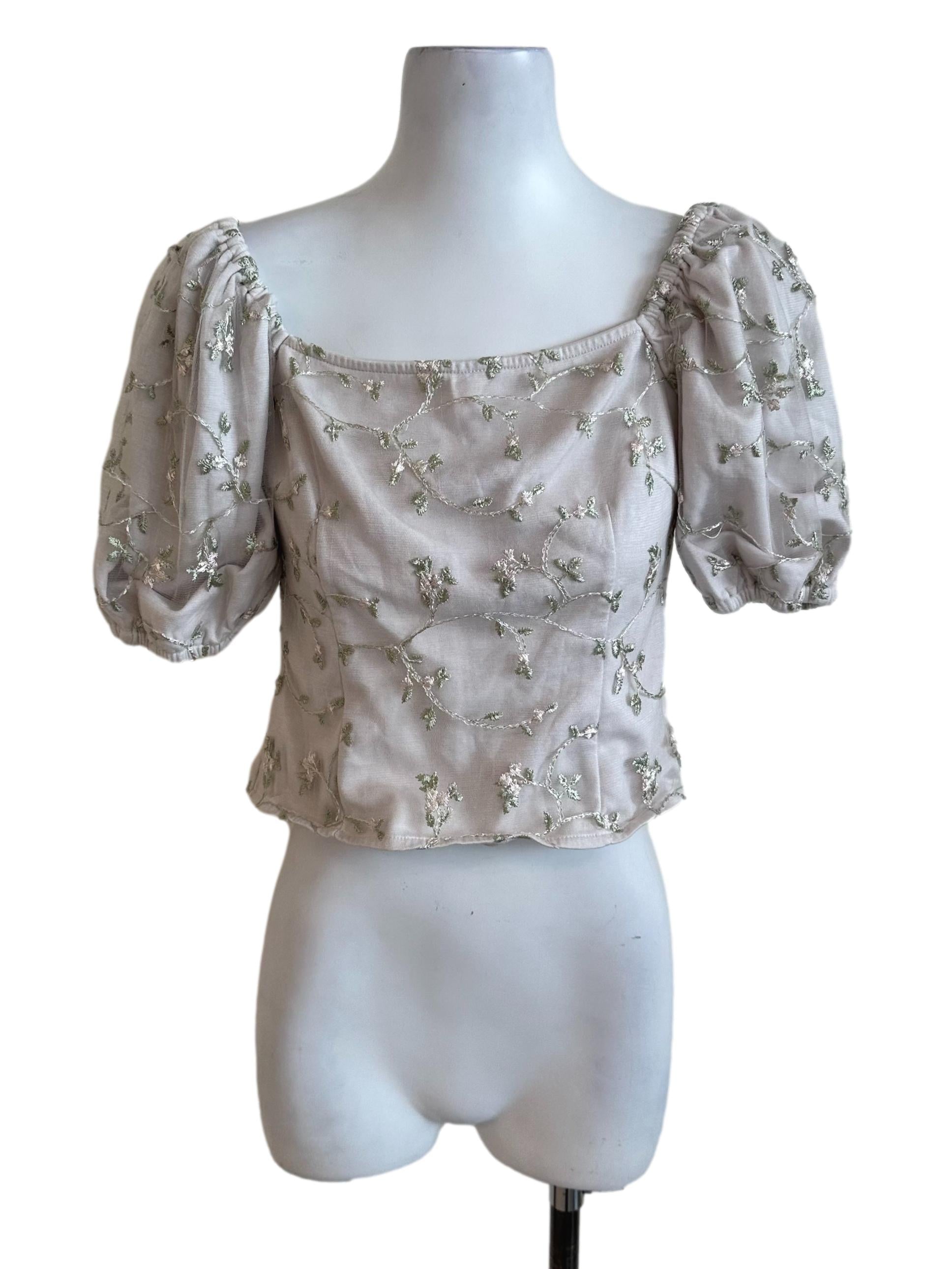 Hazel Beige Lace Puff Sleeve Top