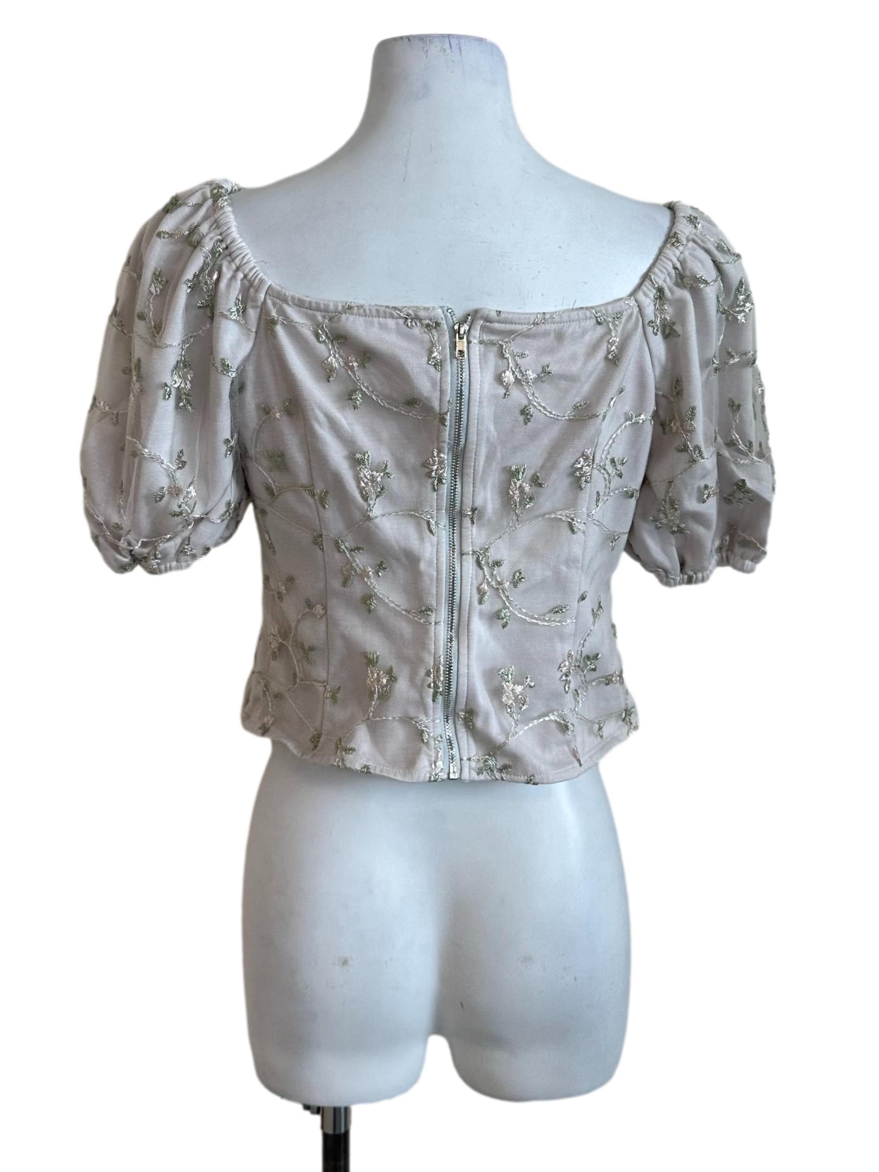 Hazel Beige Lace Puff Sleeve Top
