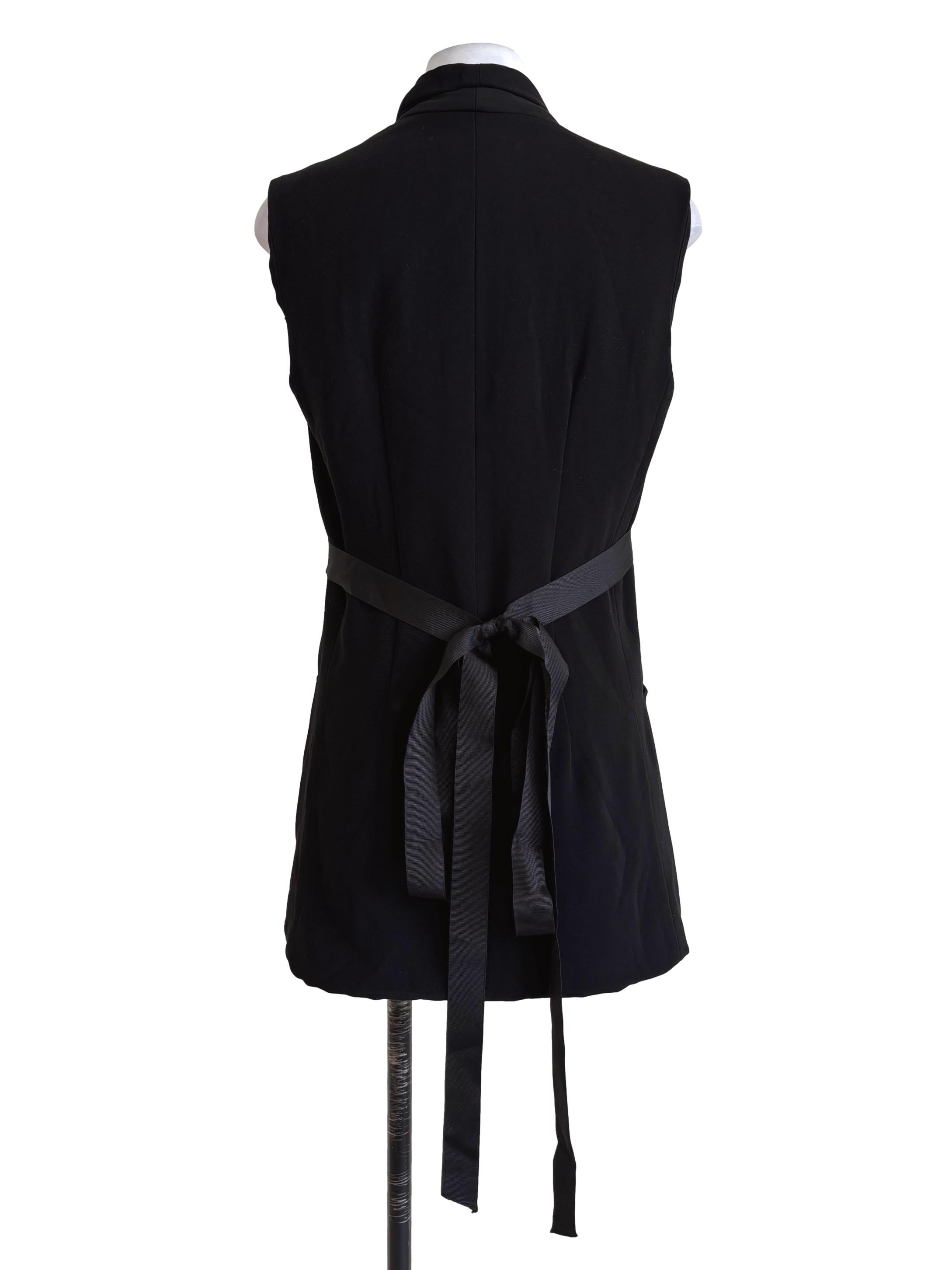 Black Sleeveless Self-Wrap Vest Dress