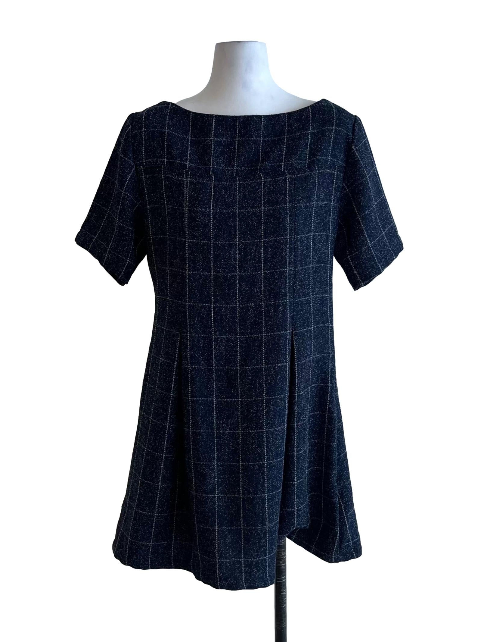 Navy Blue Gingham Empire Dress