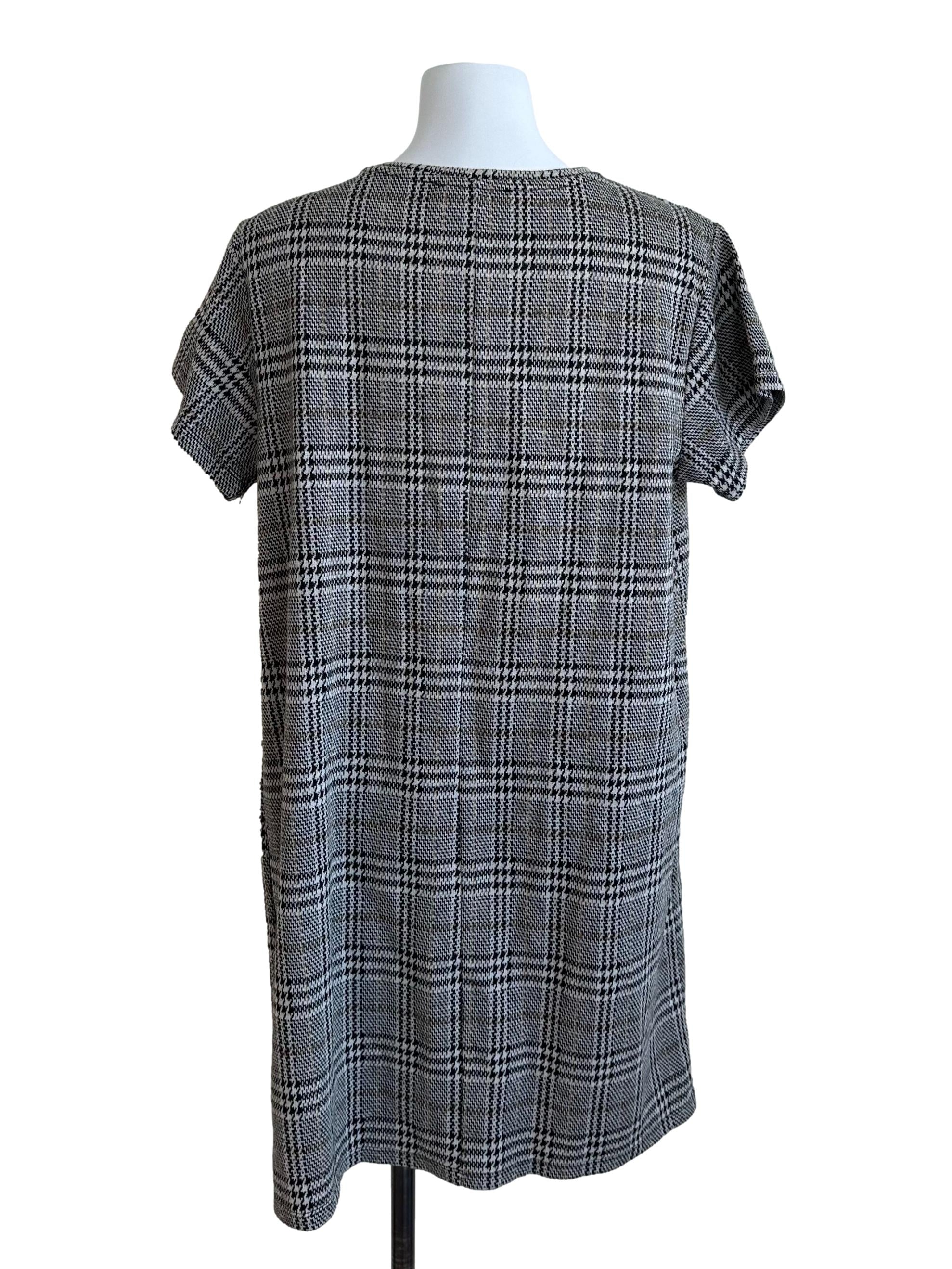 Black Brown Plaid Floral Embroidery Sequin Dress