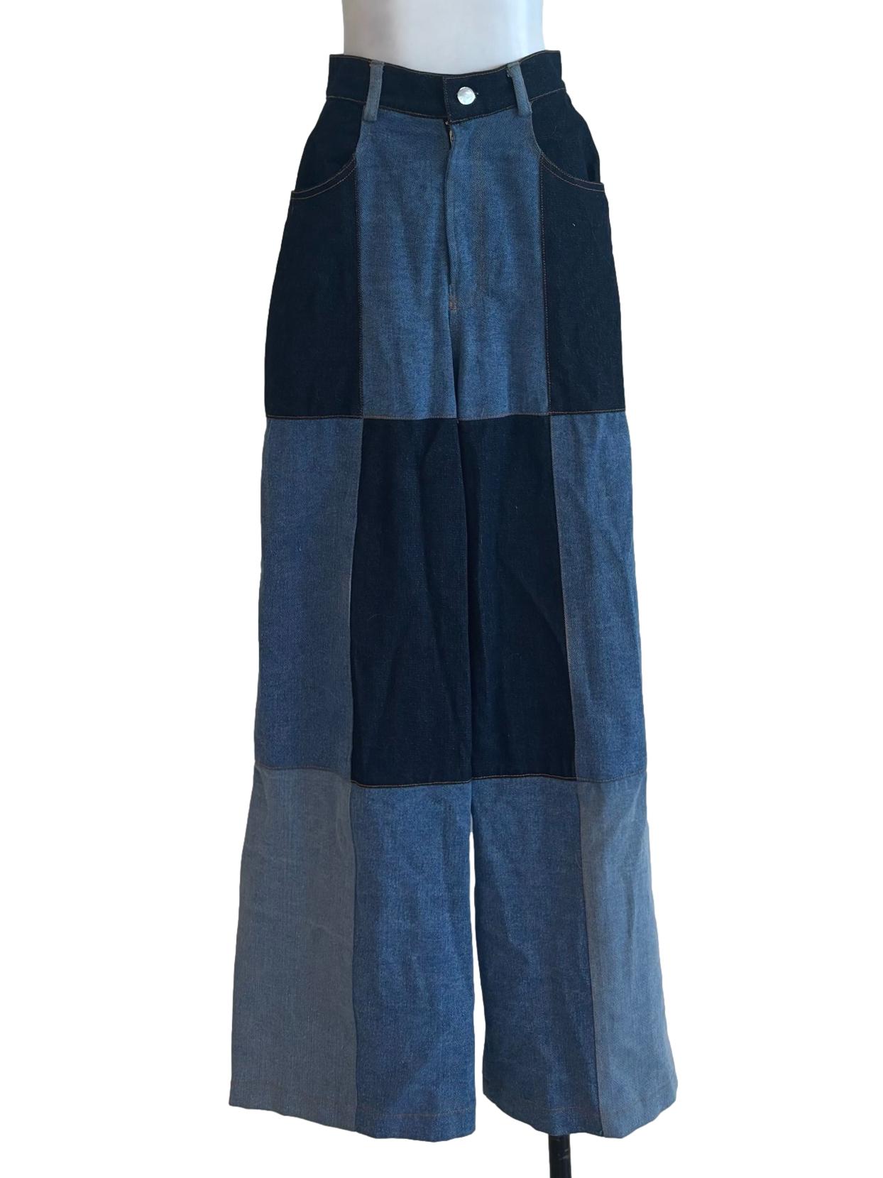 Blue Tricolour Wide Jeans