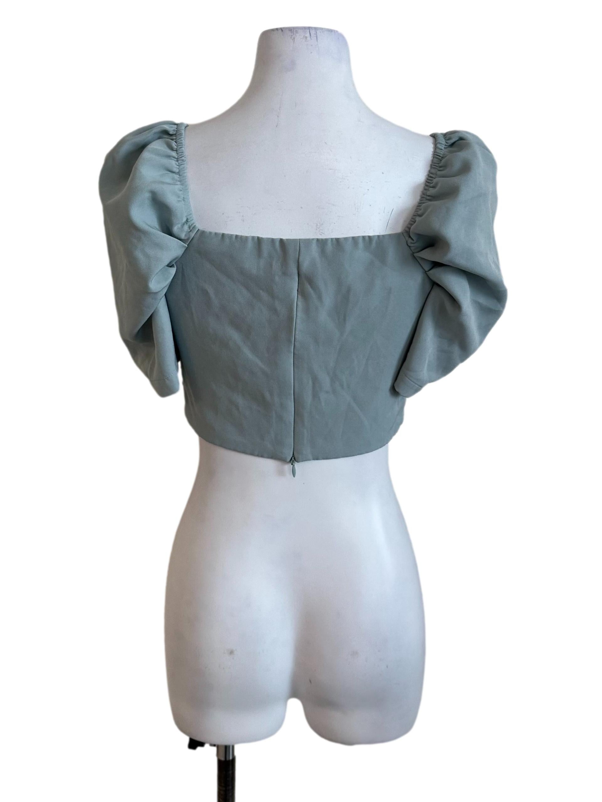 Teal Blue Sweetheart Puff Sleeve Top