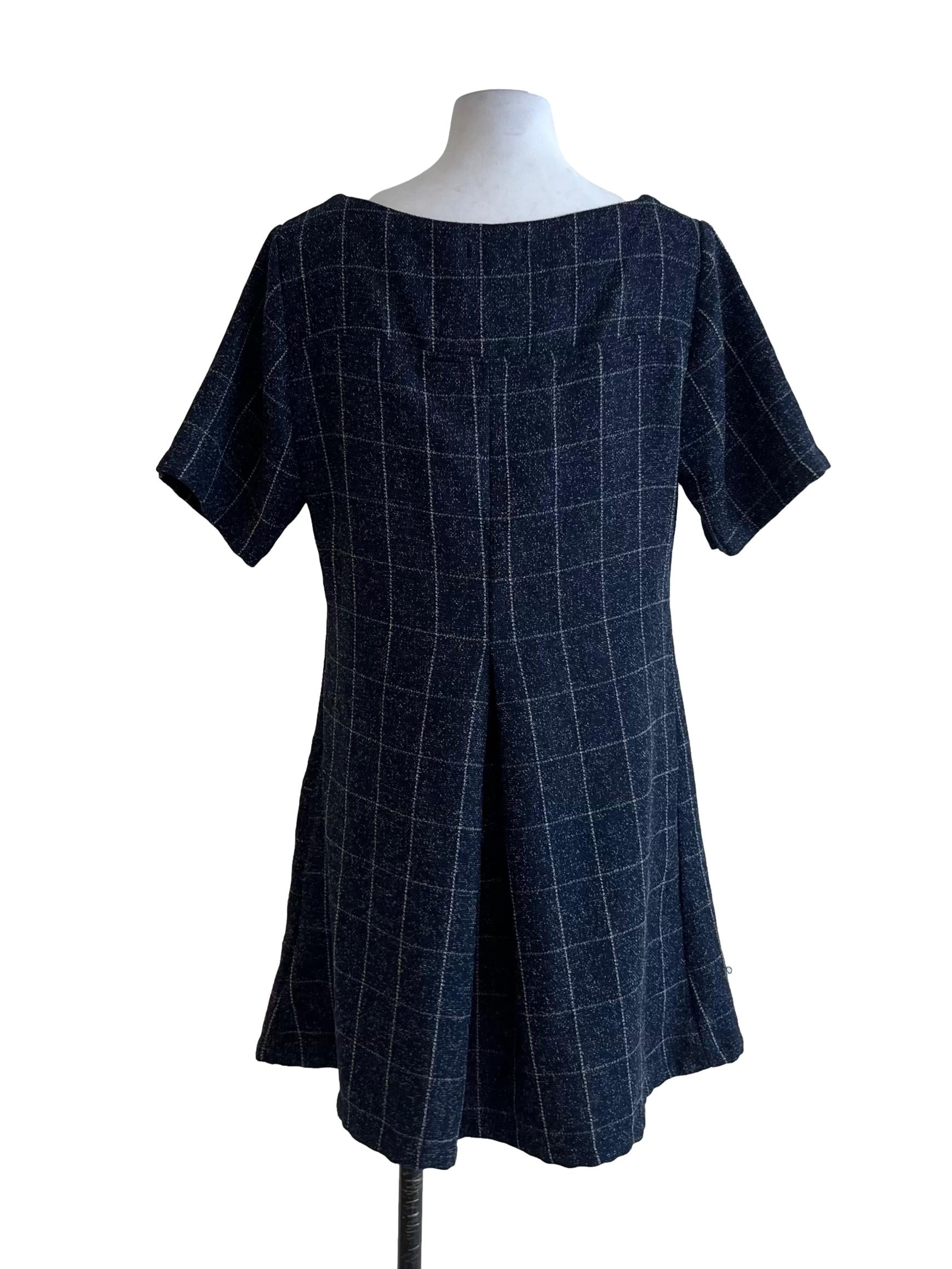 Navy Blue Gingham Empire Dress