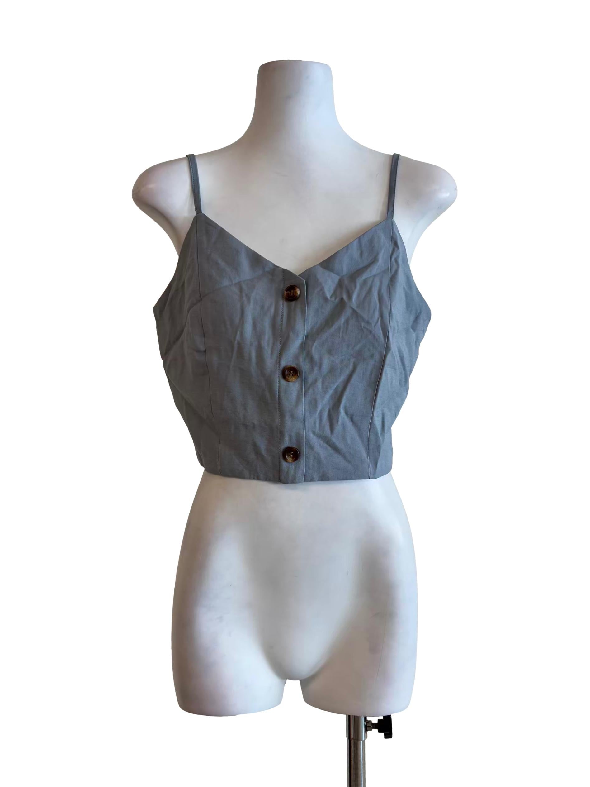 Aegean Blue Buttoned Linen Camisole