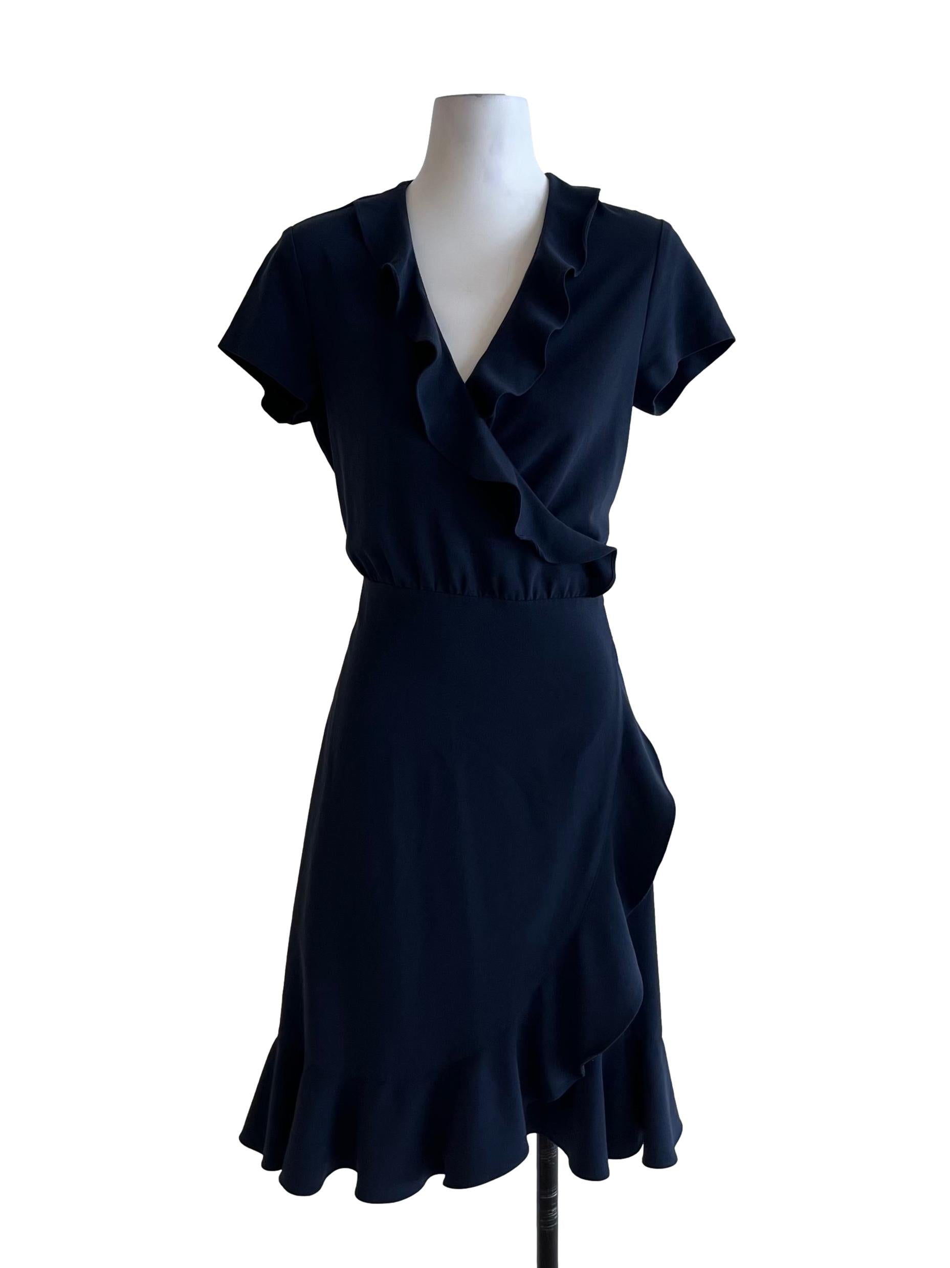 Navy Blue V-Neckline Wrap Dress