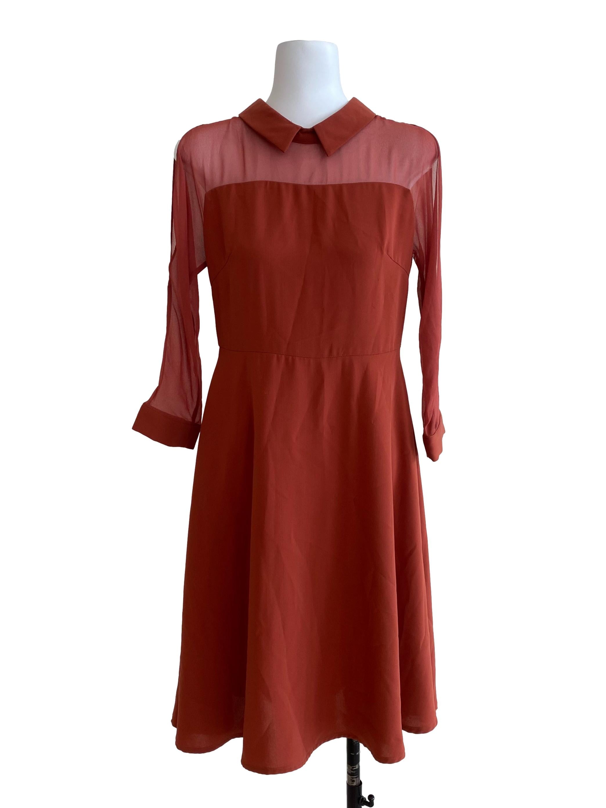 Brick Orange Half Sheer Dress