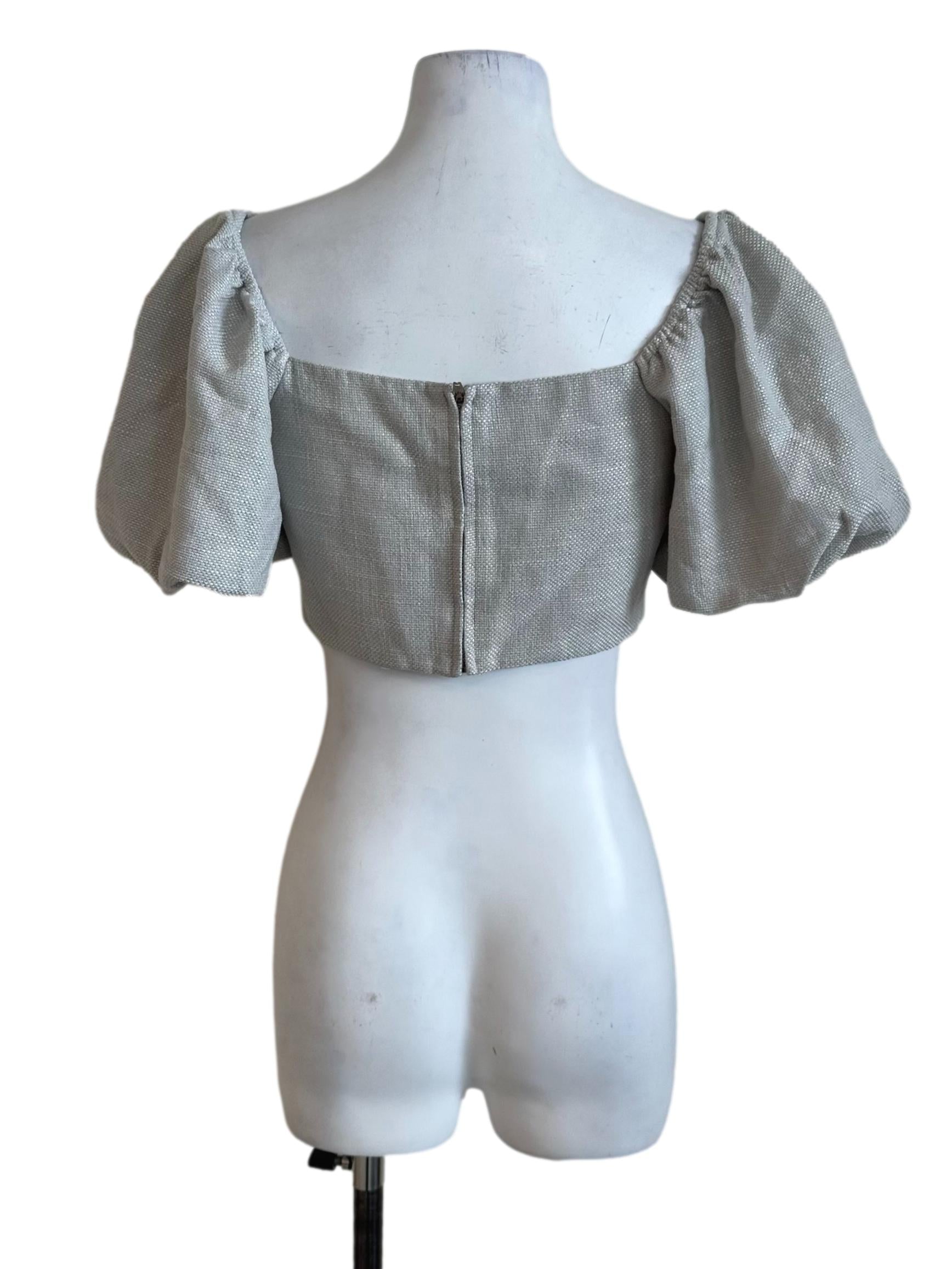 Oat Beige Tweed Textured Button Top