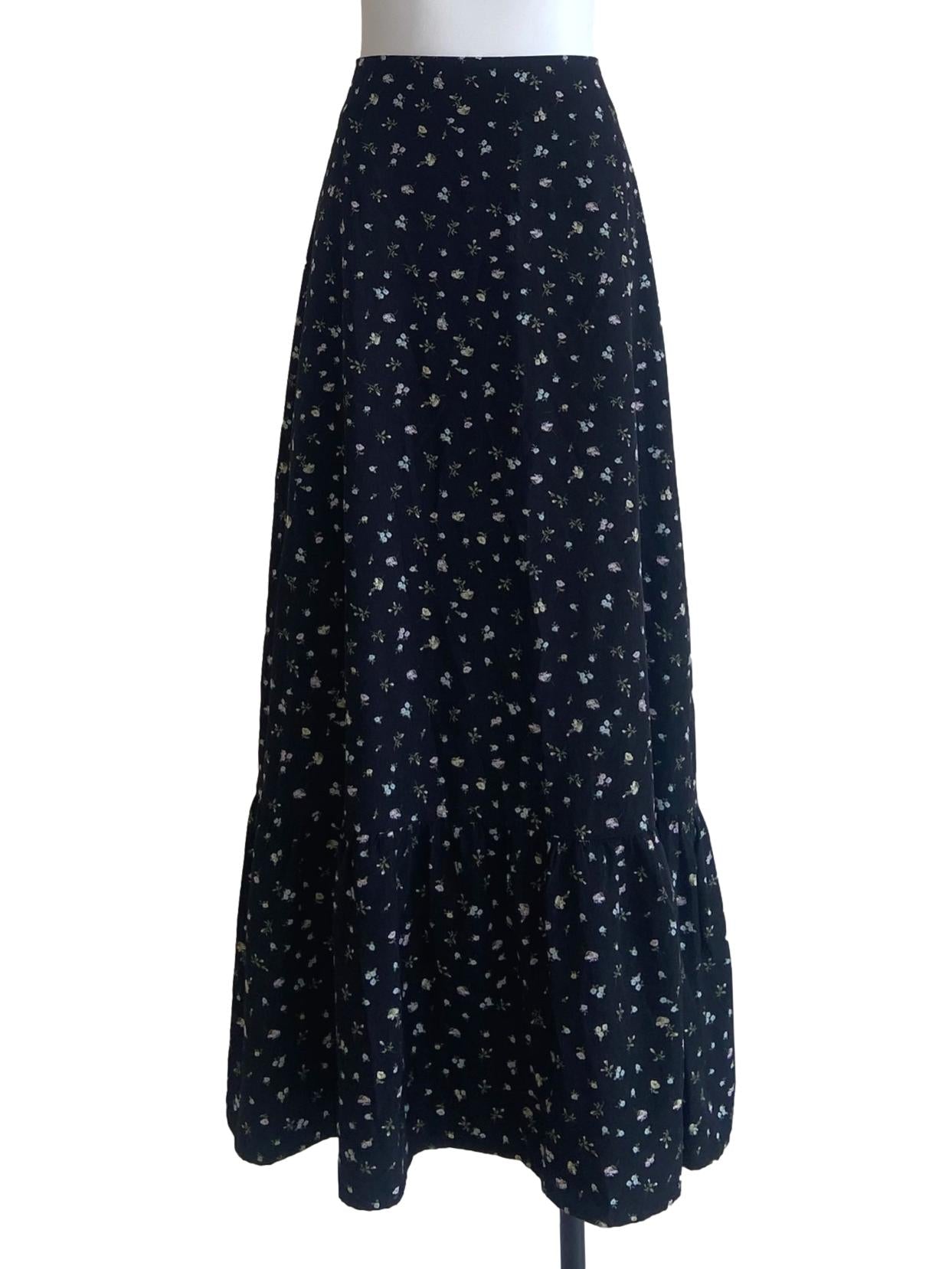 Black Floral Drop Waist Skirt