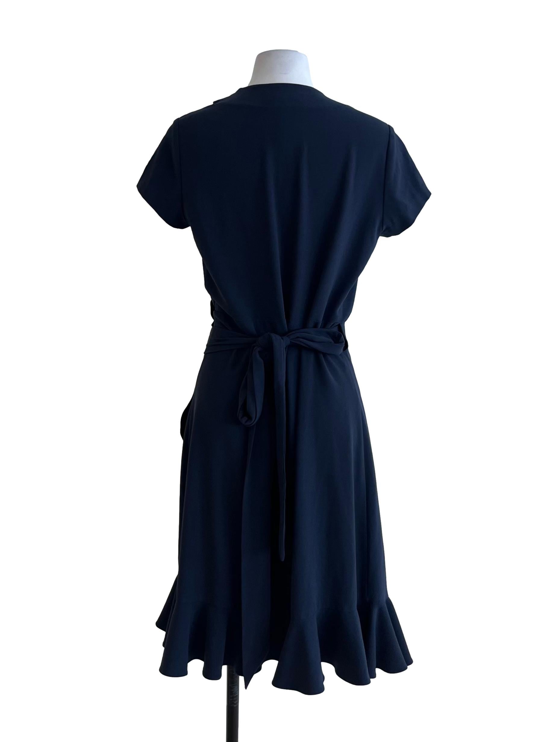 Navy Blue V-Neckline Wrap Dress
