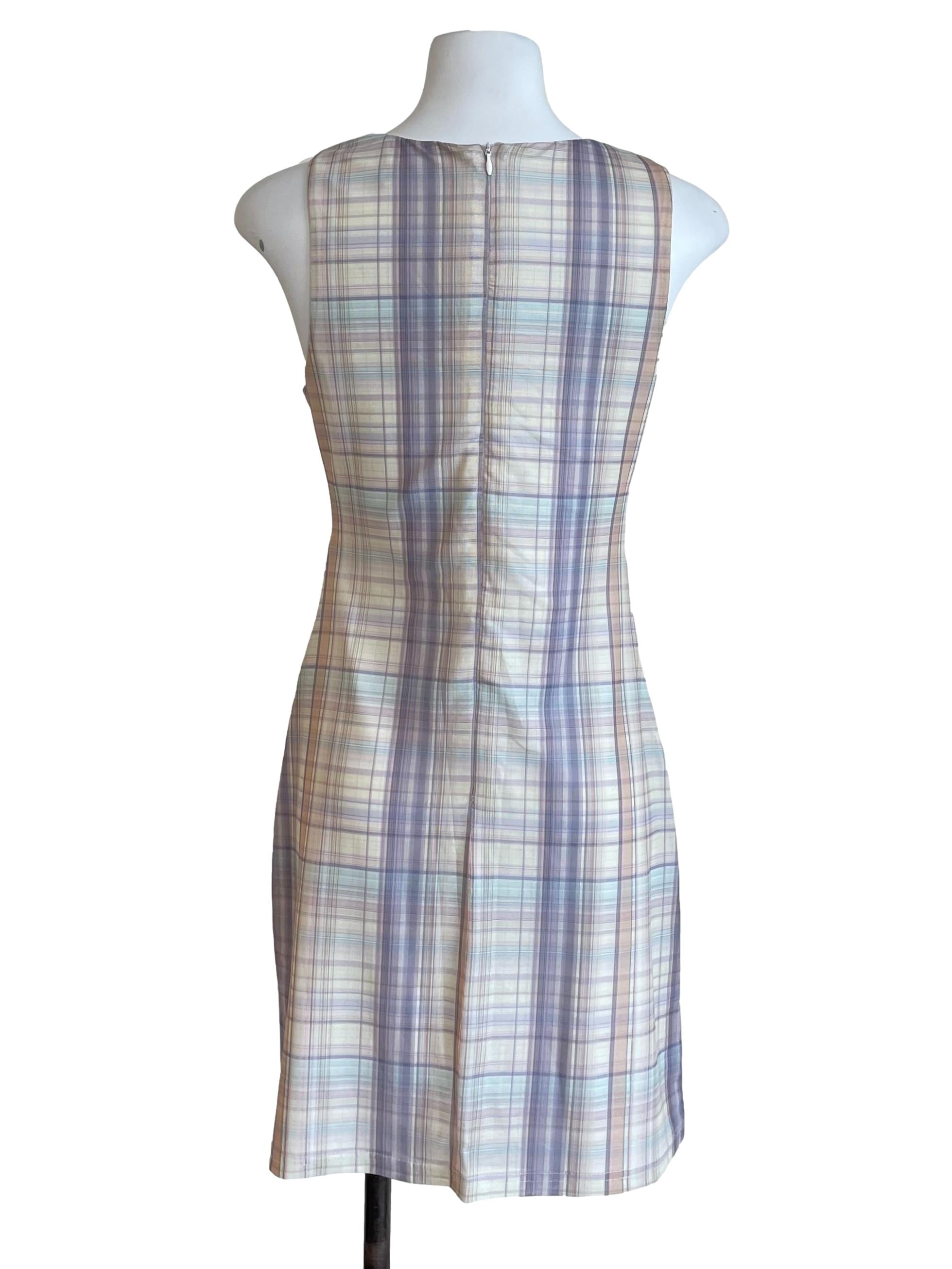 Banana & Lilac Checks V Neck Dress