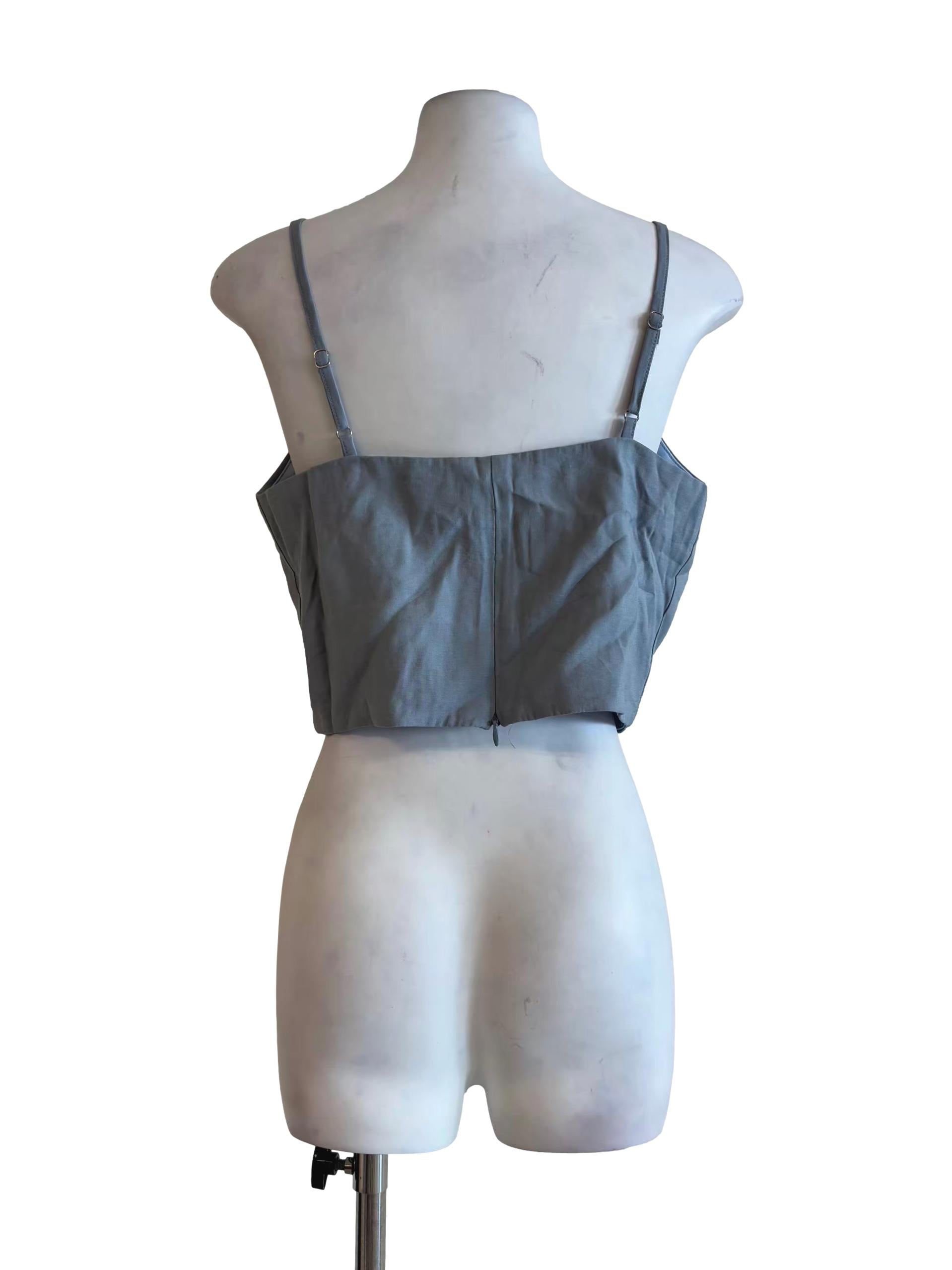 Aegean Blue Buttoned Linen Camisole