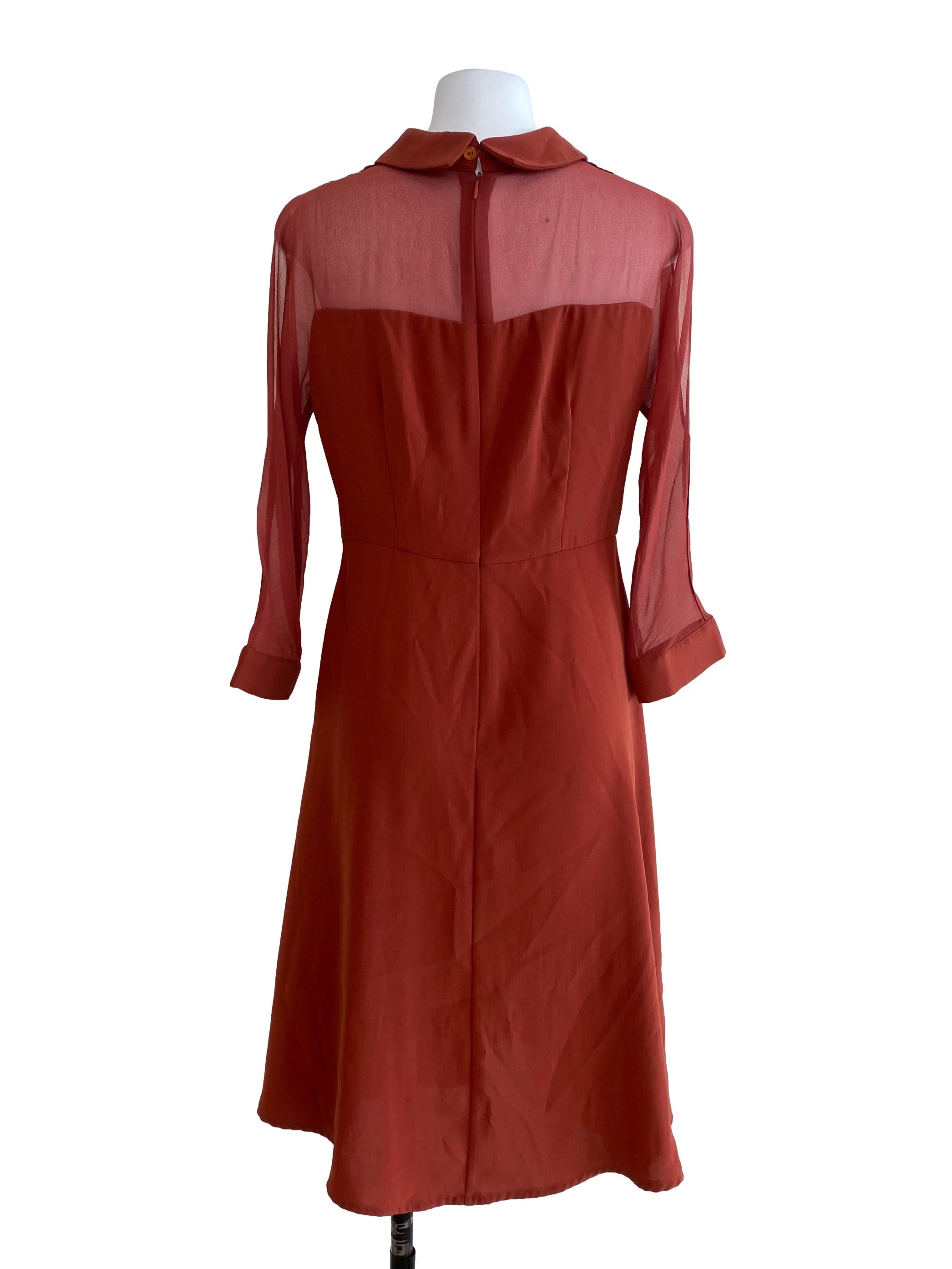 Brick Orange Half Sheer Dress