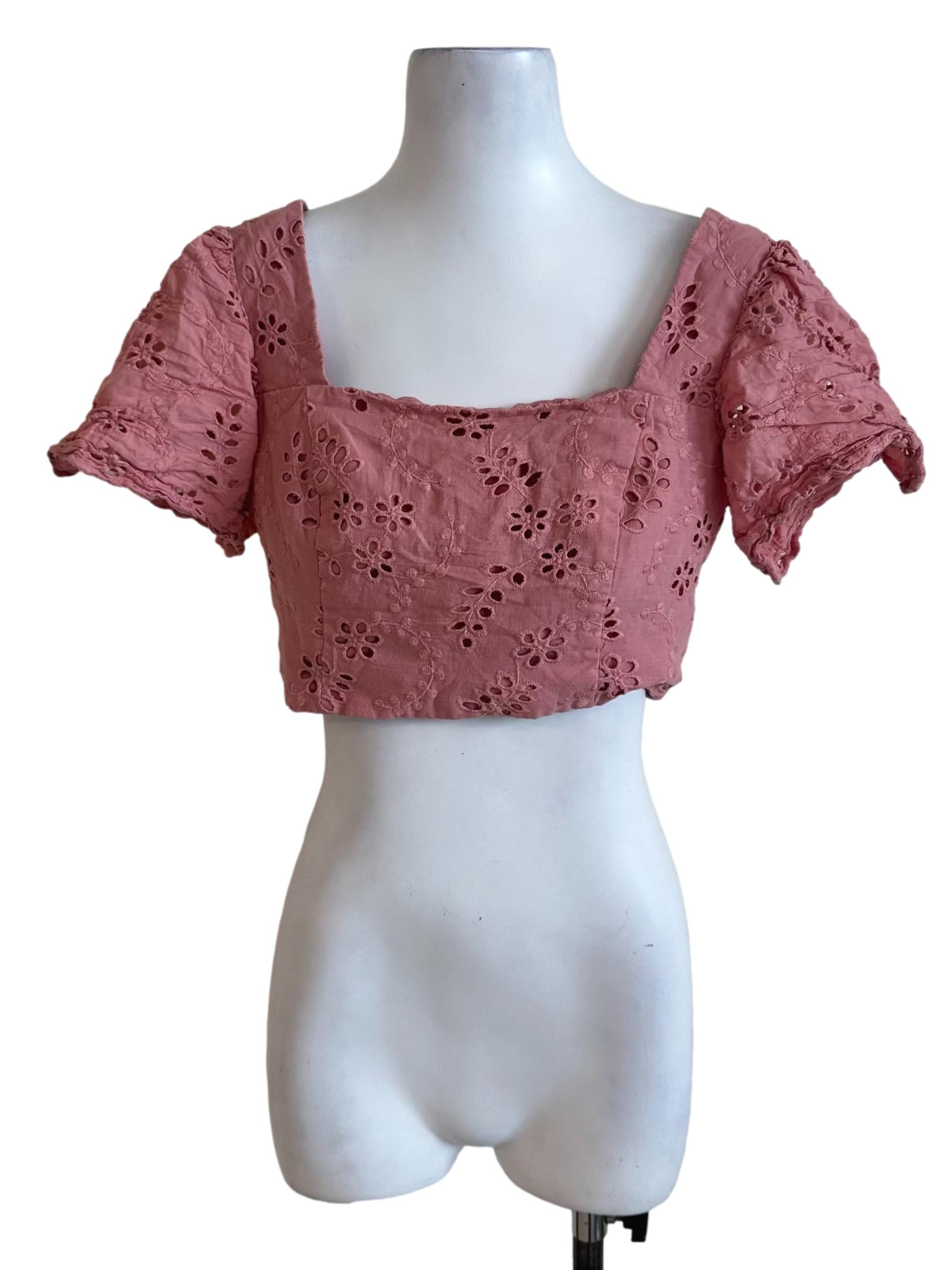 Candy Pink Eyelet Embroidery Top