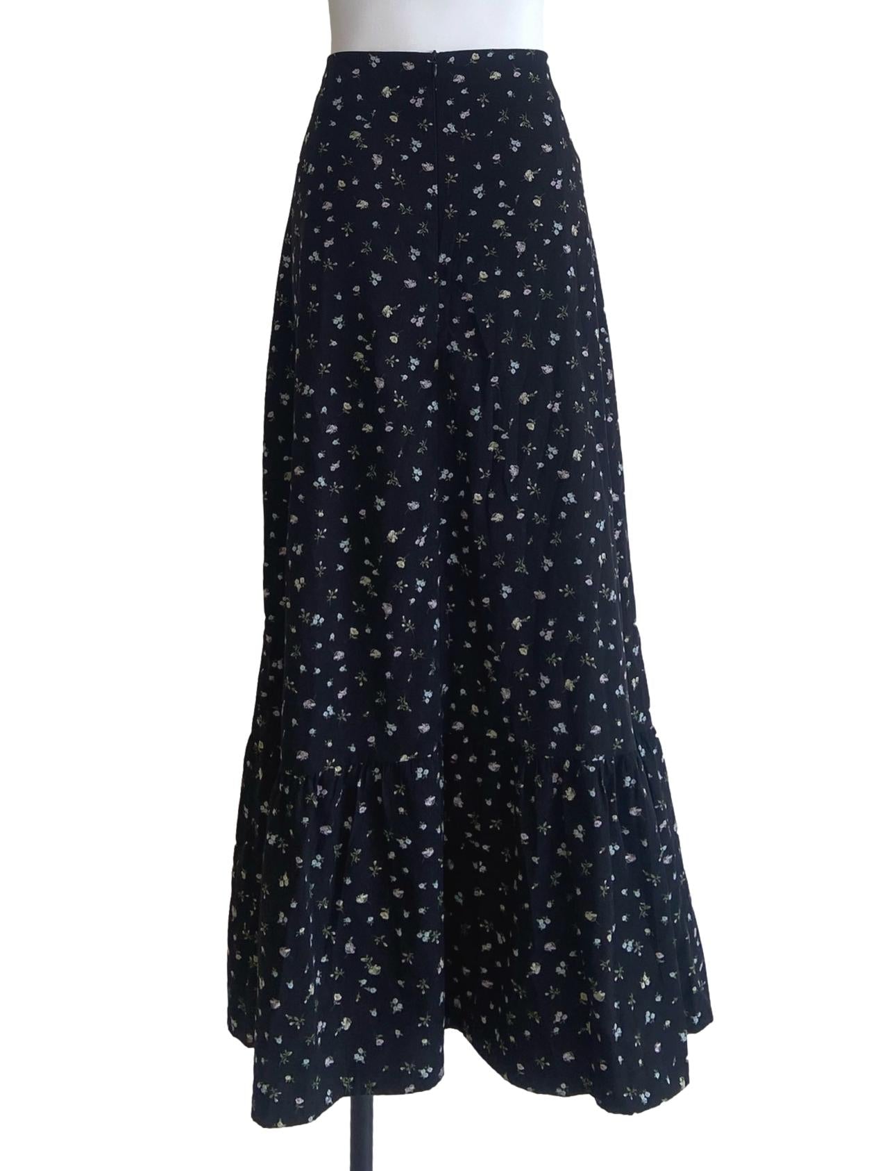 Black Floral Drop Waist Skirt