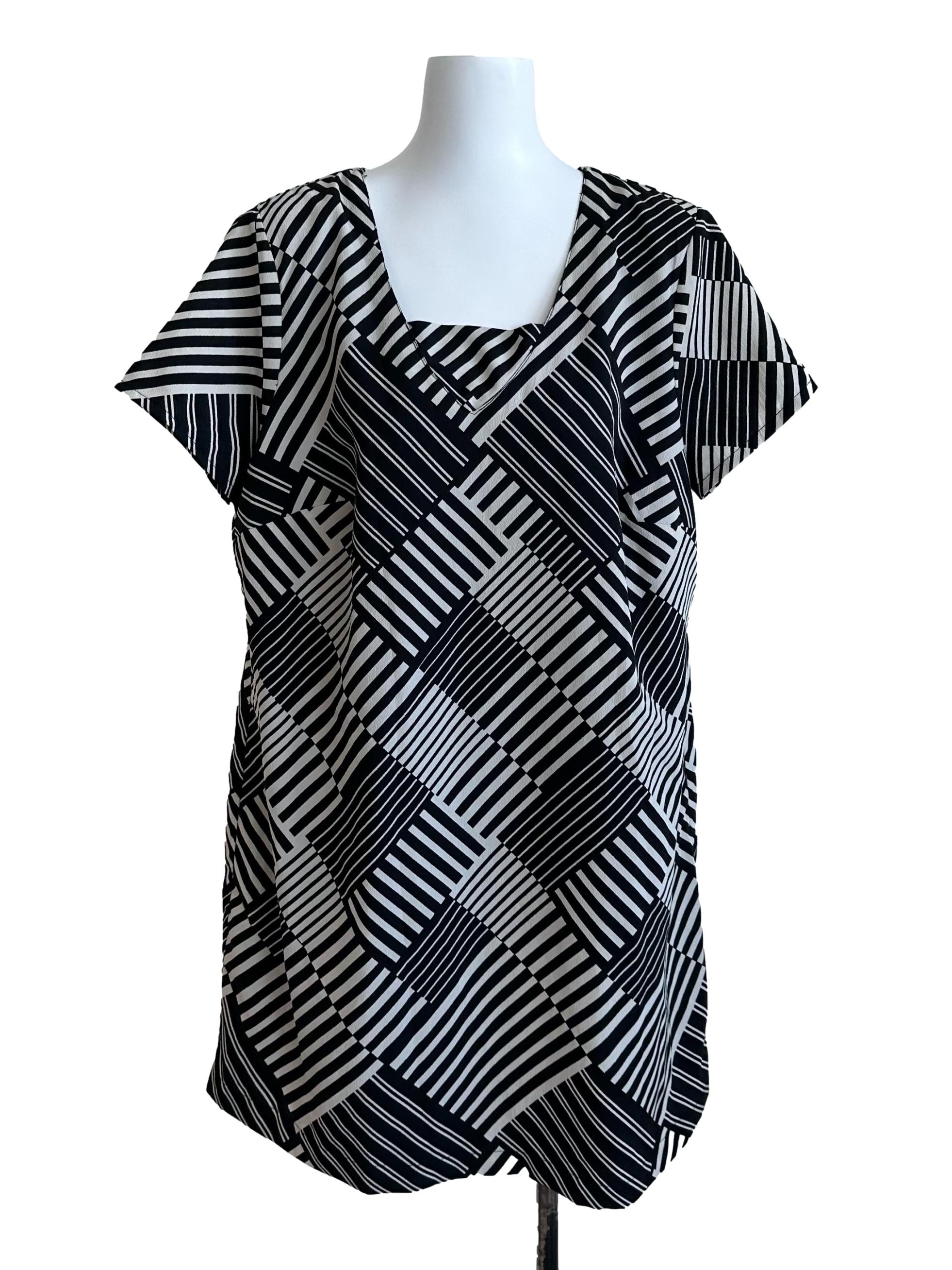 Black Cream Square Neck Stripe Pattern Dress