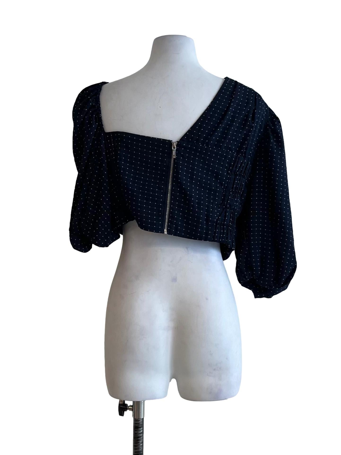 Navy Blue Gingham Blouse