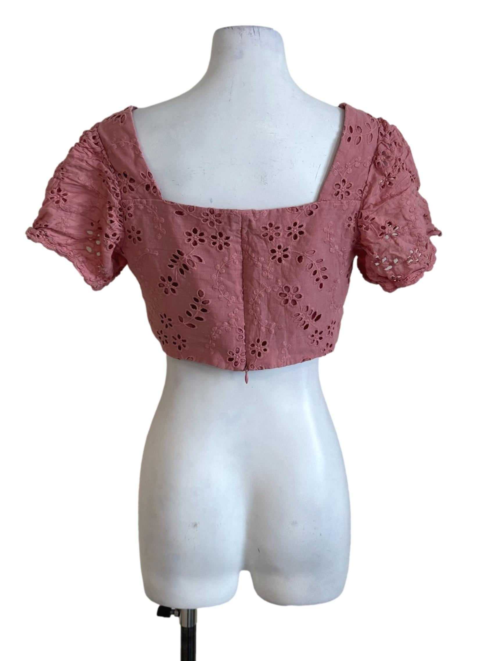 Candy Pink Eyelet Embroidery Top