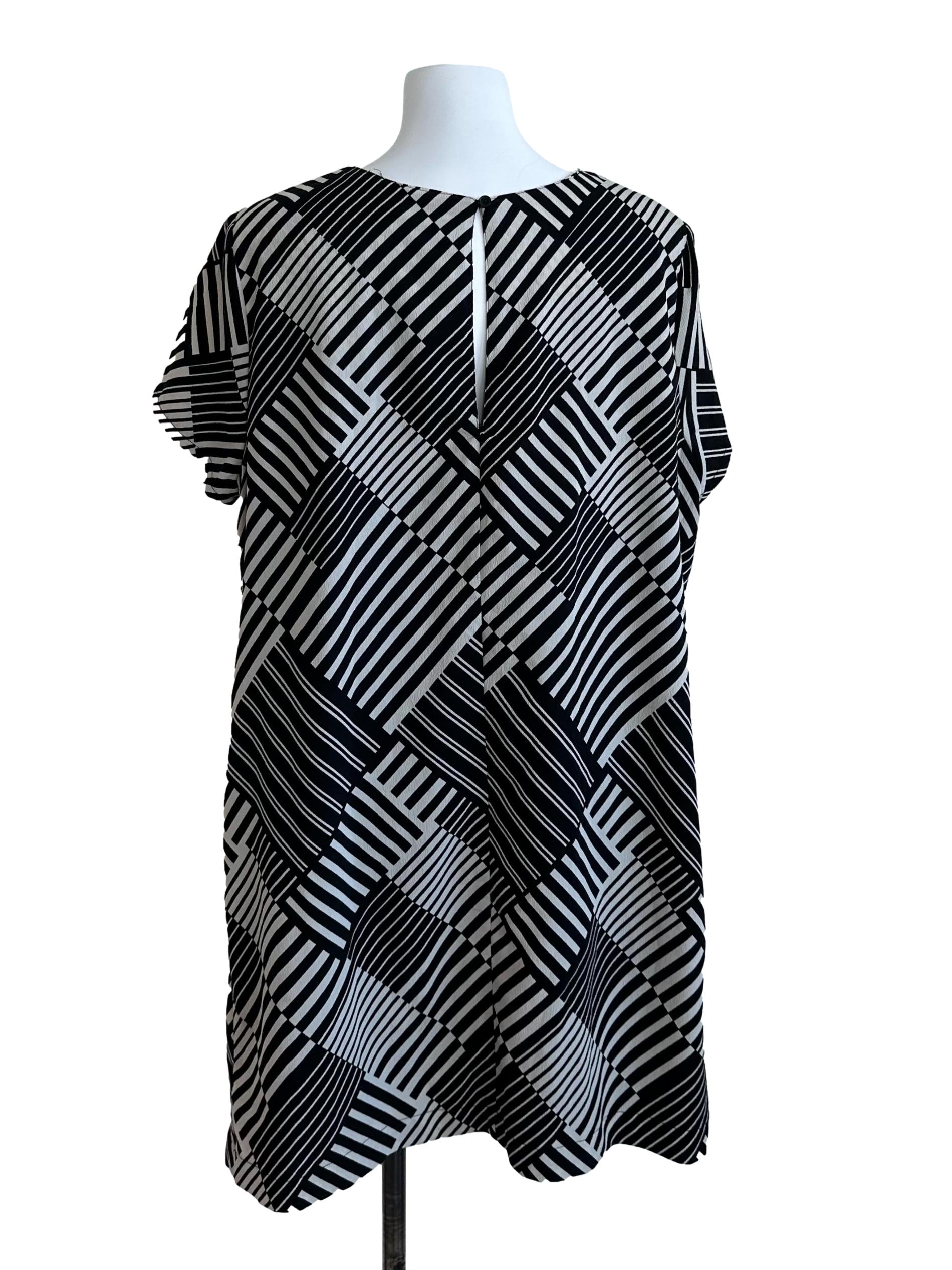Black Cream Square Neck Stripe Pattern Dress