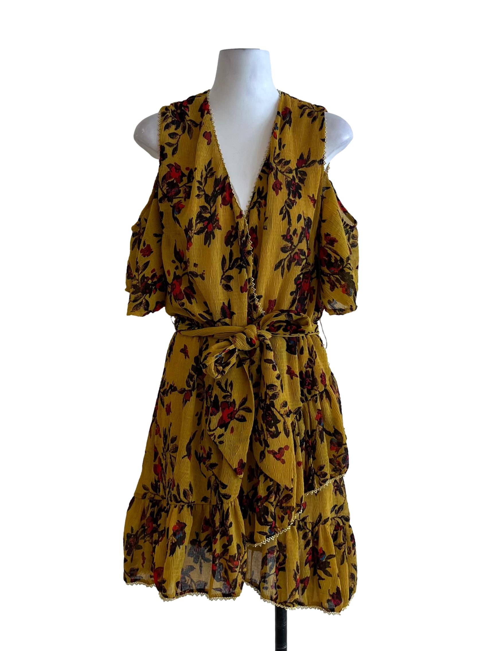 Mustard Yellow Floral A-Line Dress