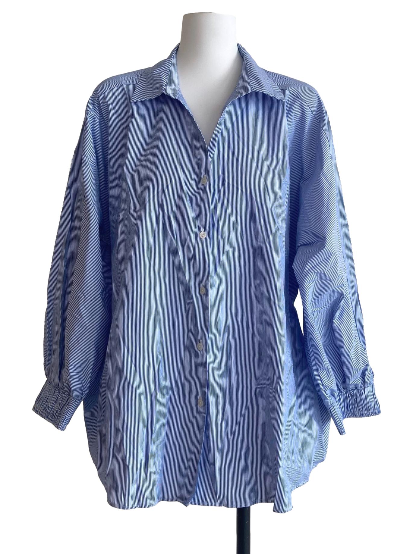 Blue & White Stripe Button Down Blouse