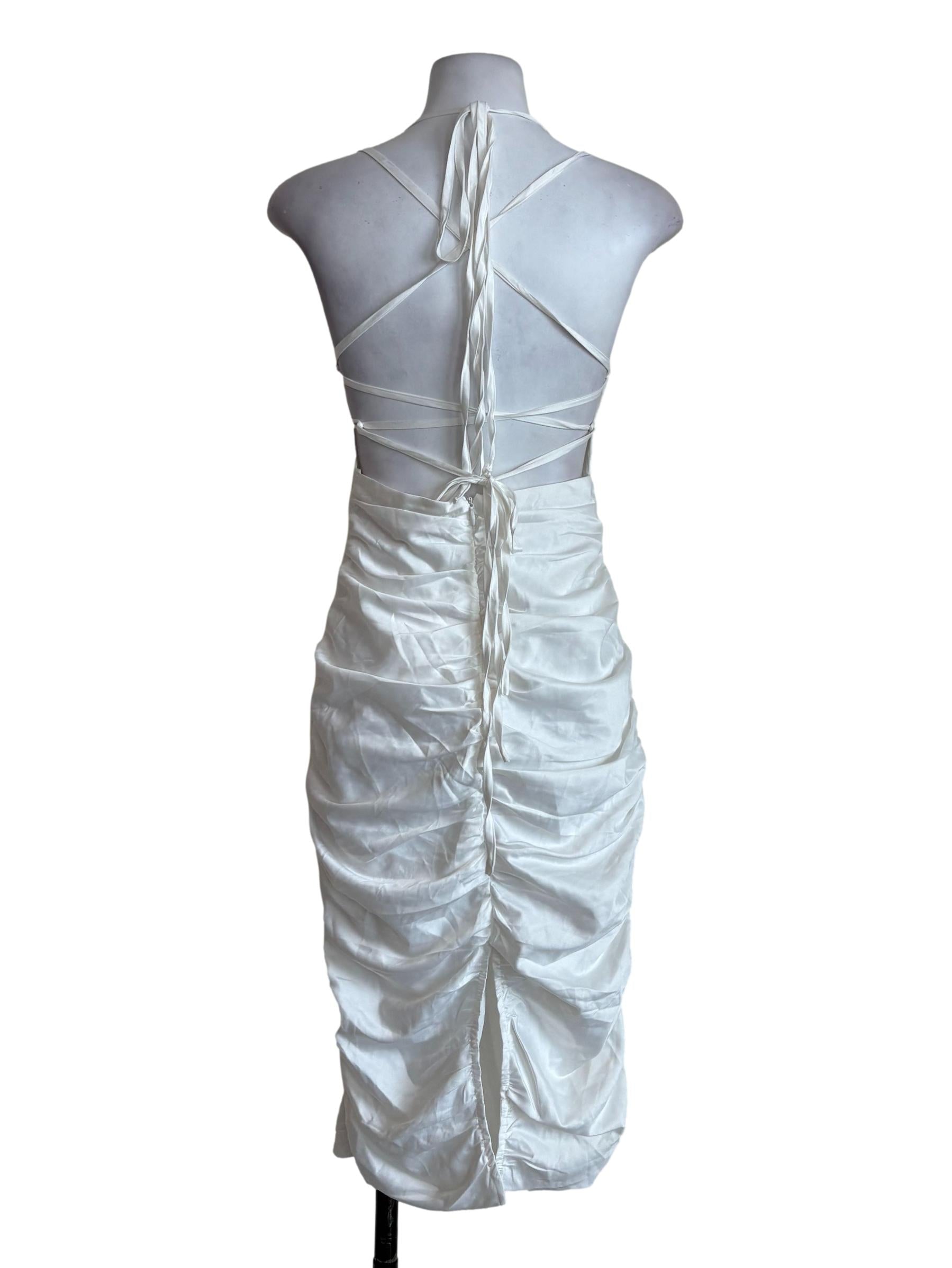 White Satin Ruched Slip Dress