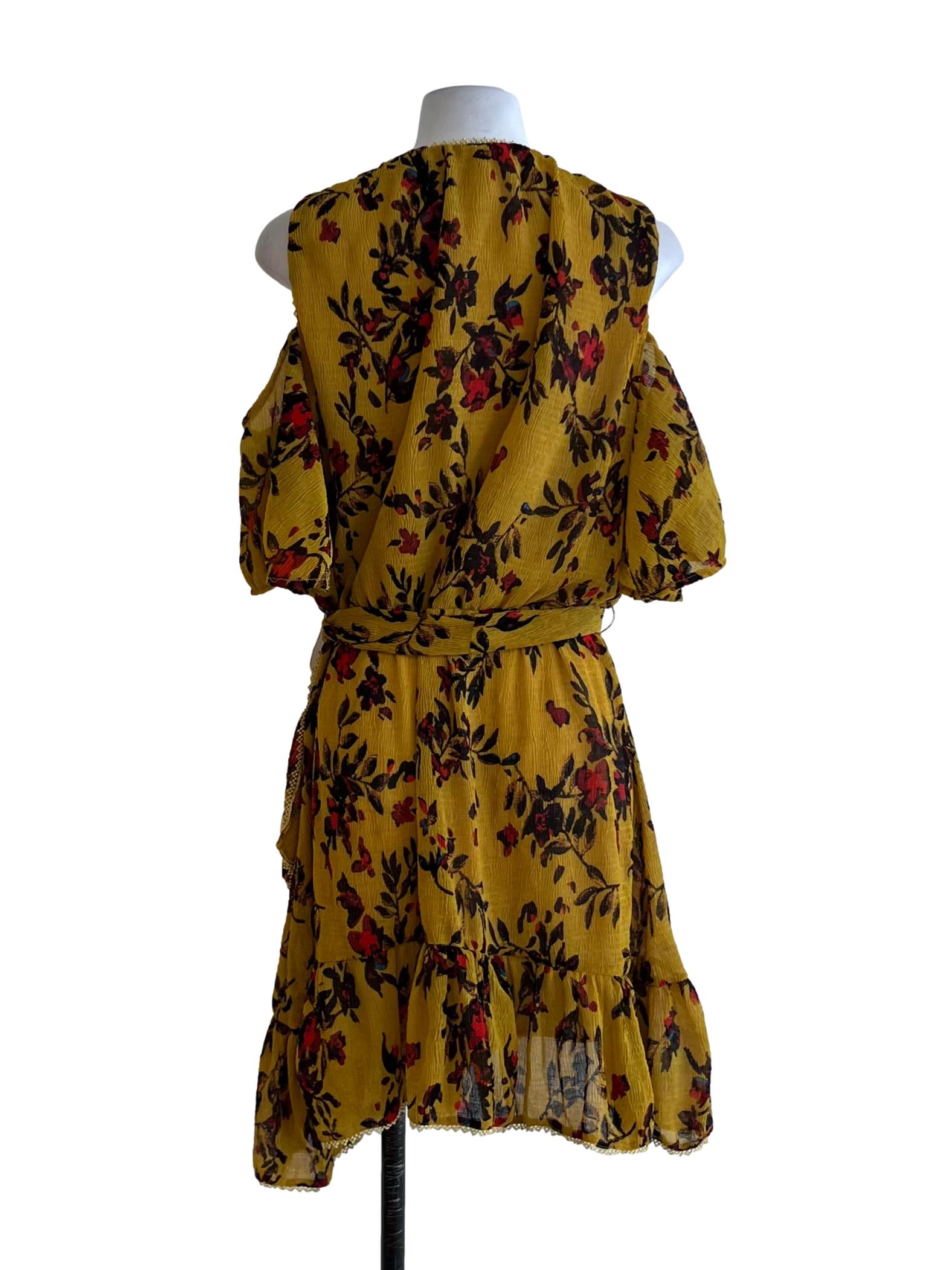 Mustard Yellow Floral A-Line Dress