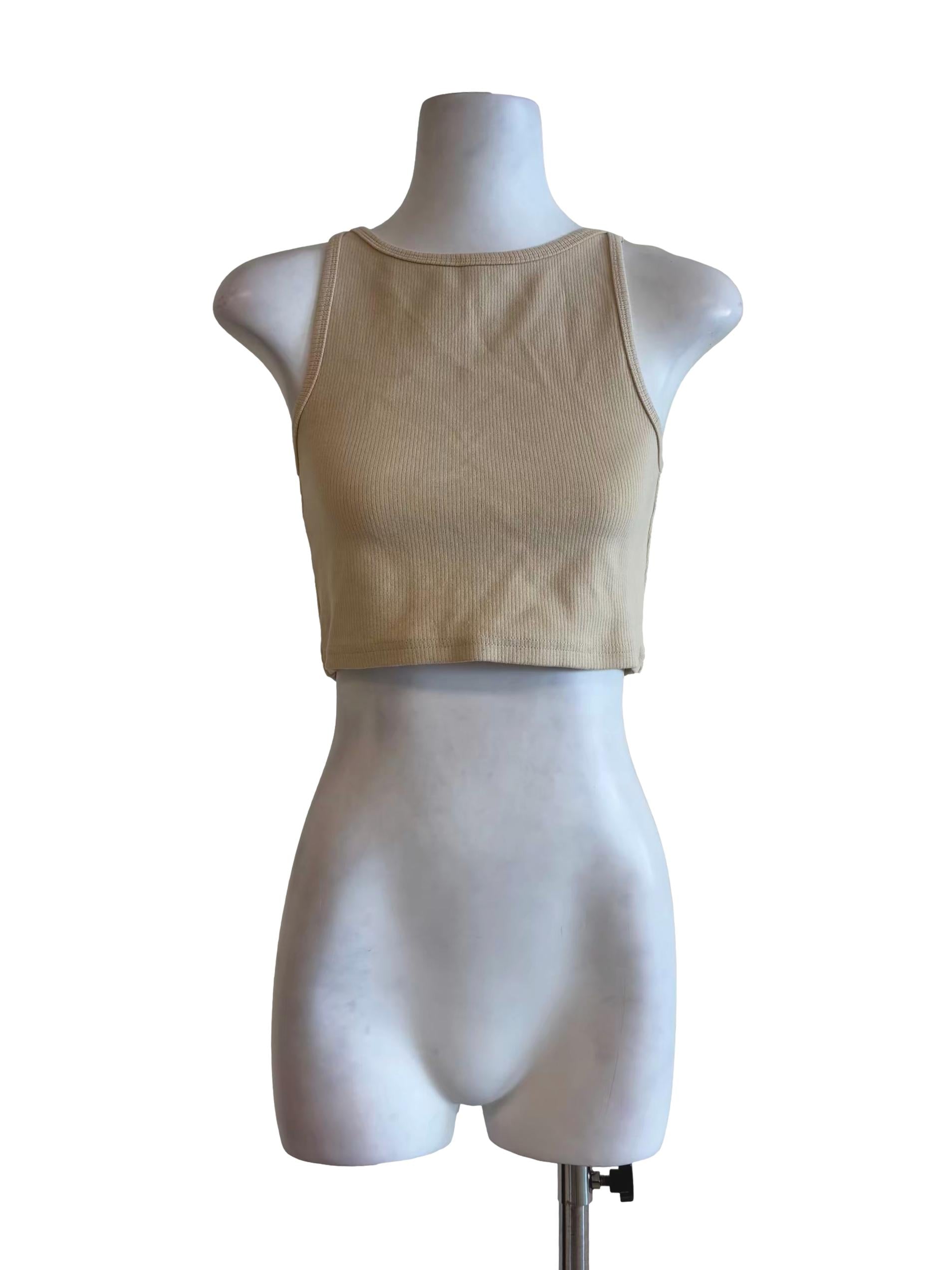 Almond Beige Ribbed Tank Top