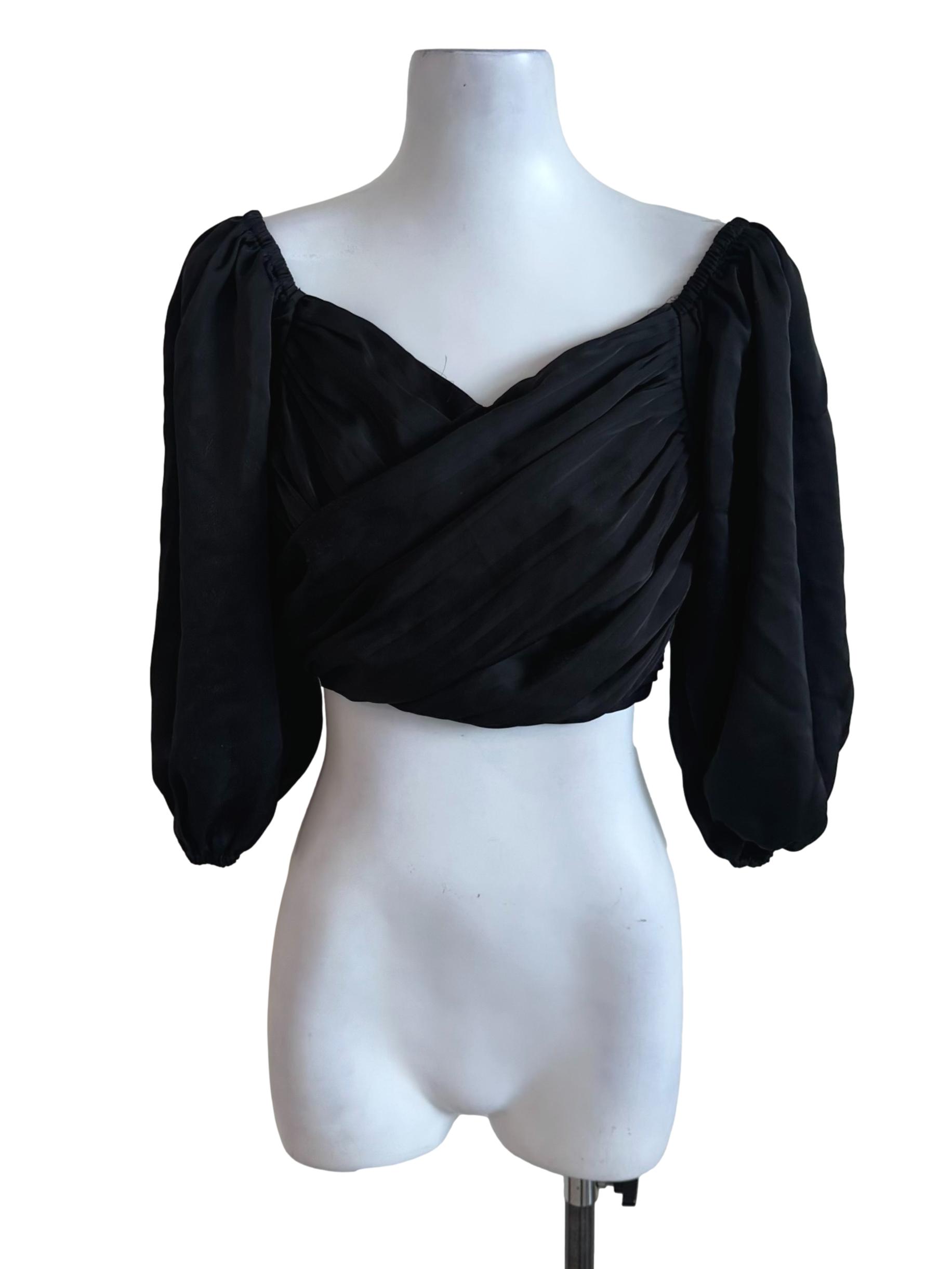 Raven Black Overlap Satin Top