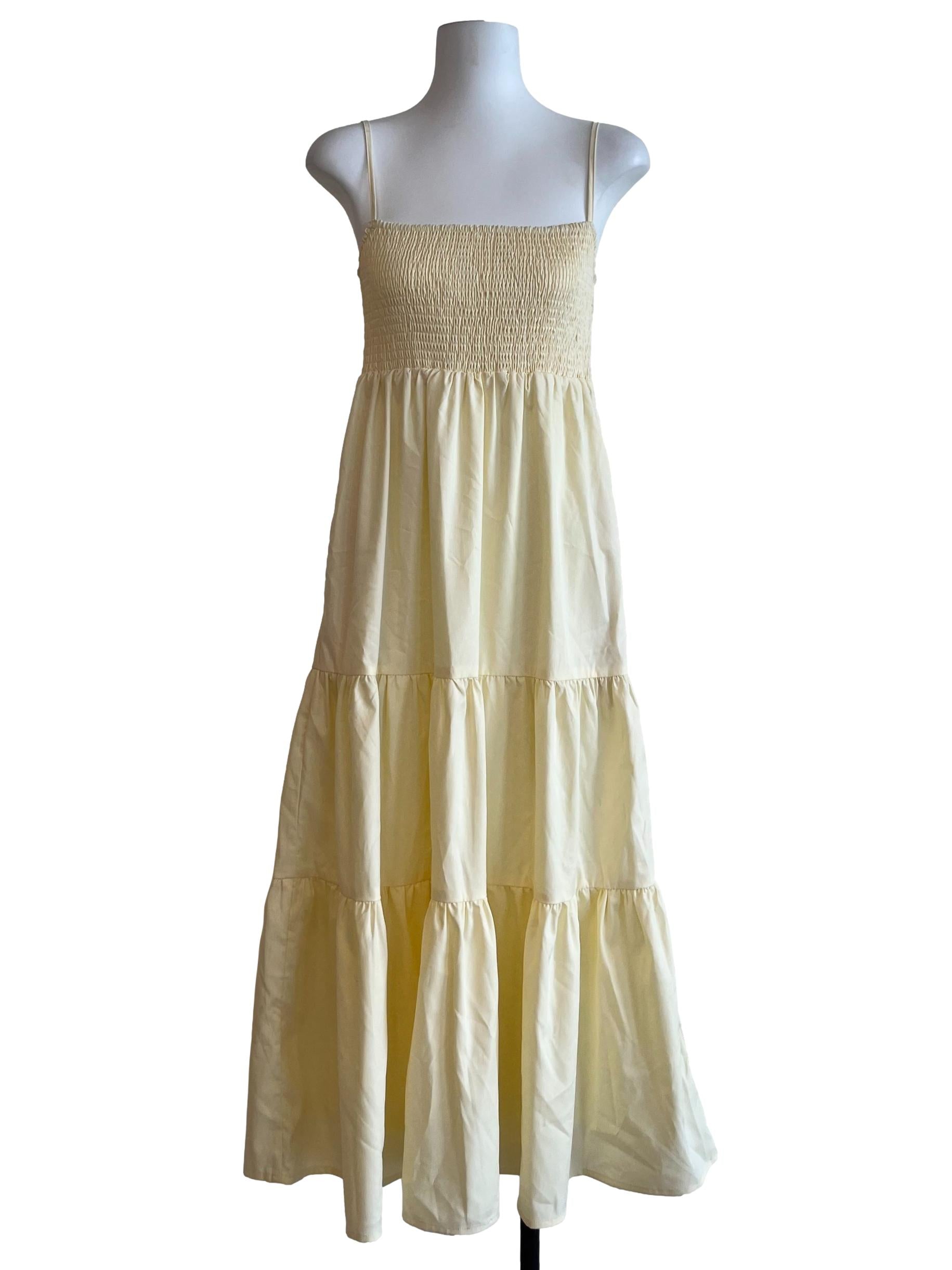 Banana Yellow Spaghetti Strap Midi Dress