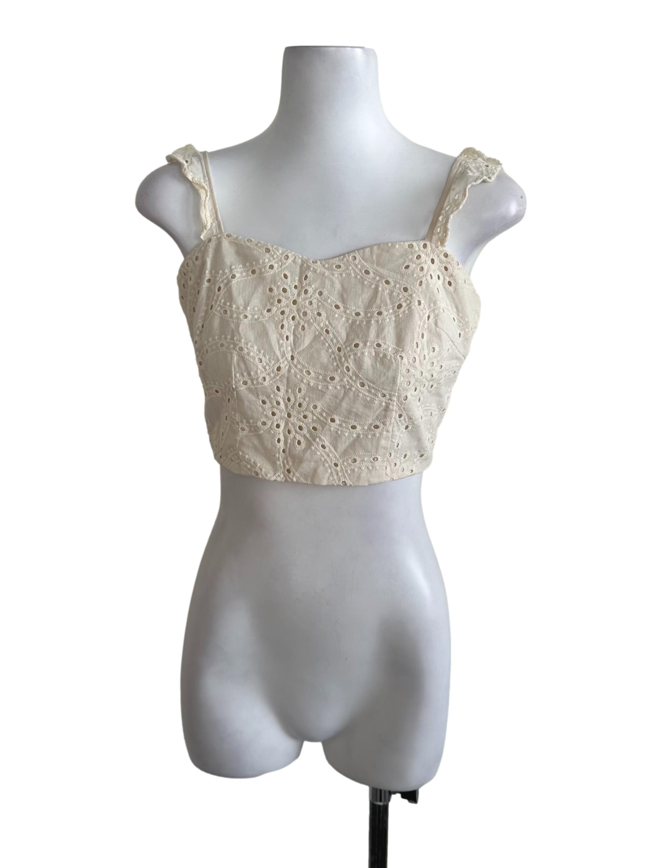 Cream White Eyelet Embroidery Top