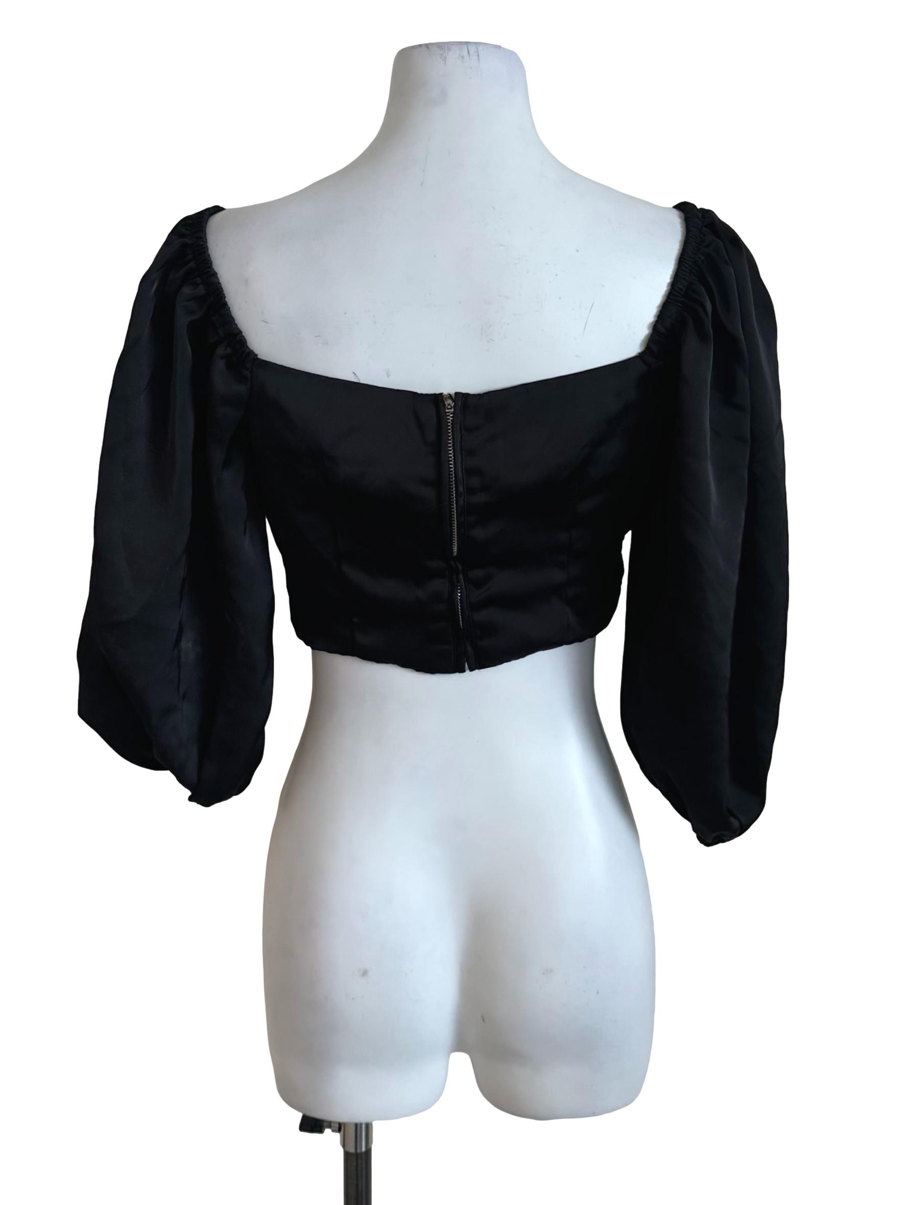 Raven Black Overlap Satin Top