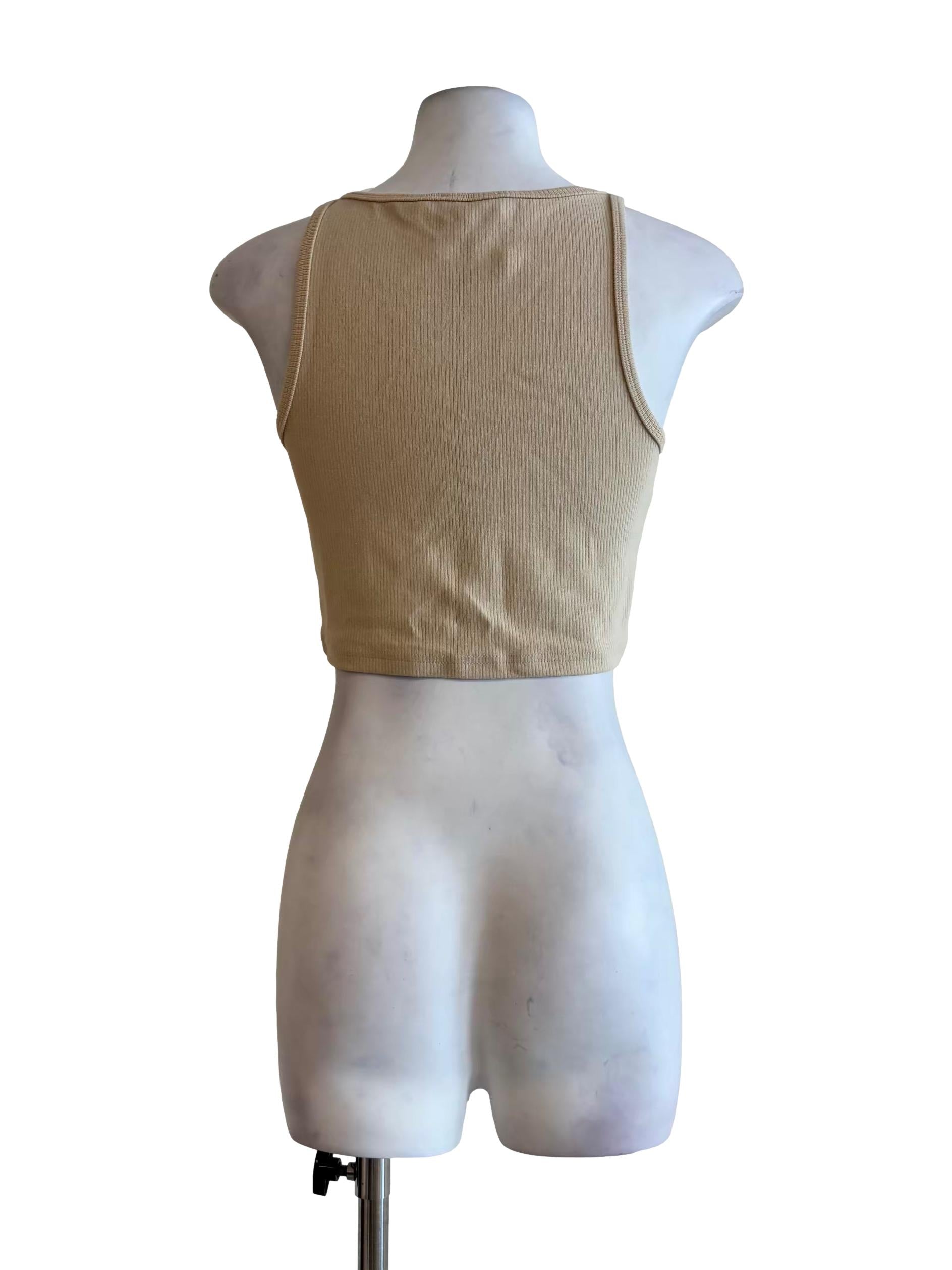 Almond Beige Ribbed Tank Top