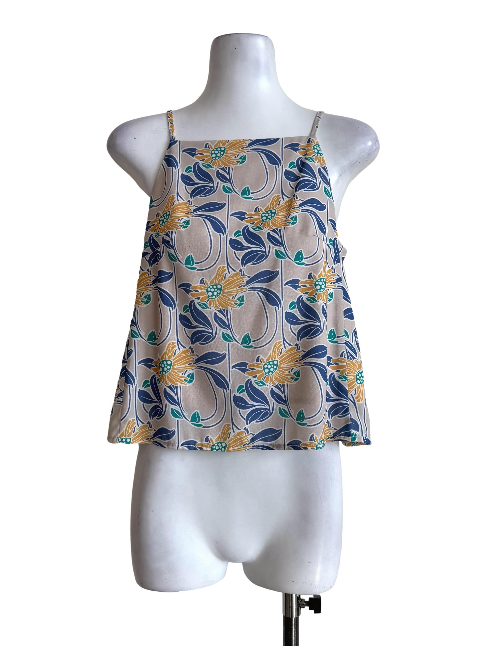 Clay Grey With Prints Sleeveless Top