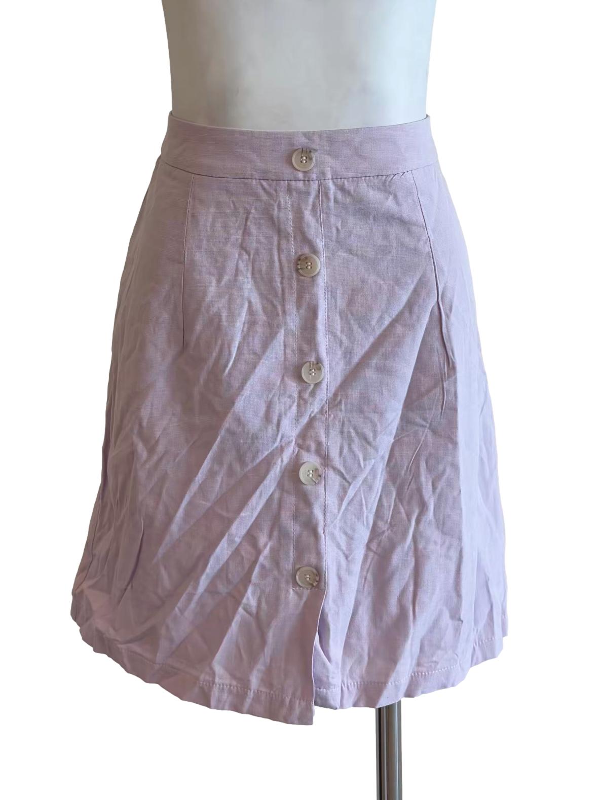 Lavender Buttoned Mini Linen Skirt