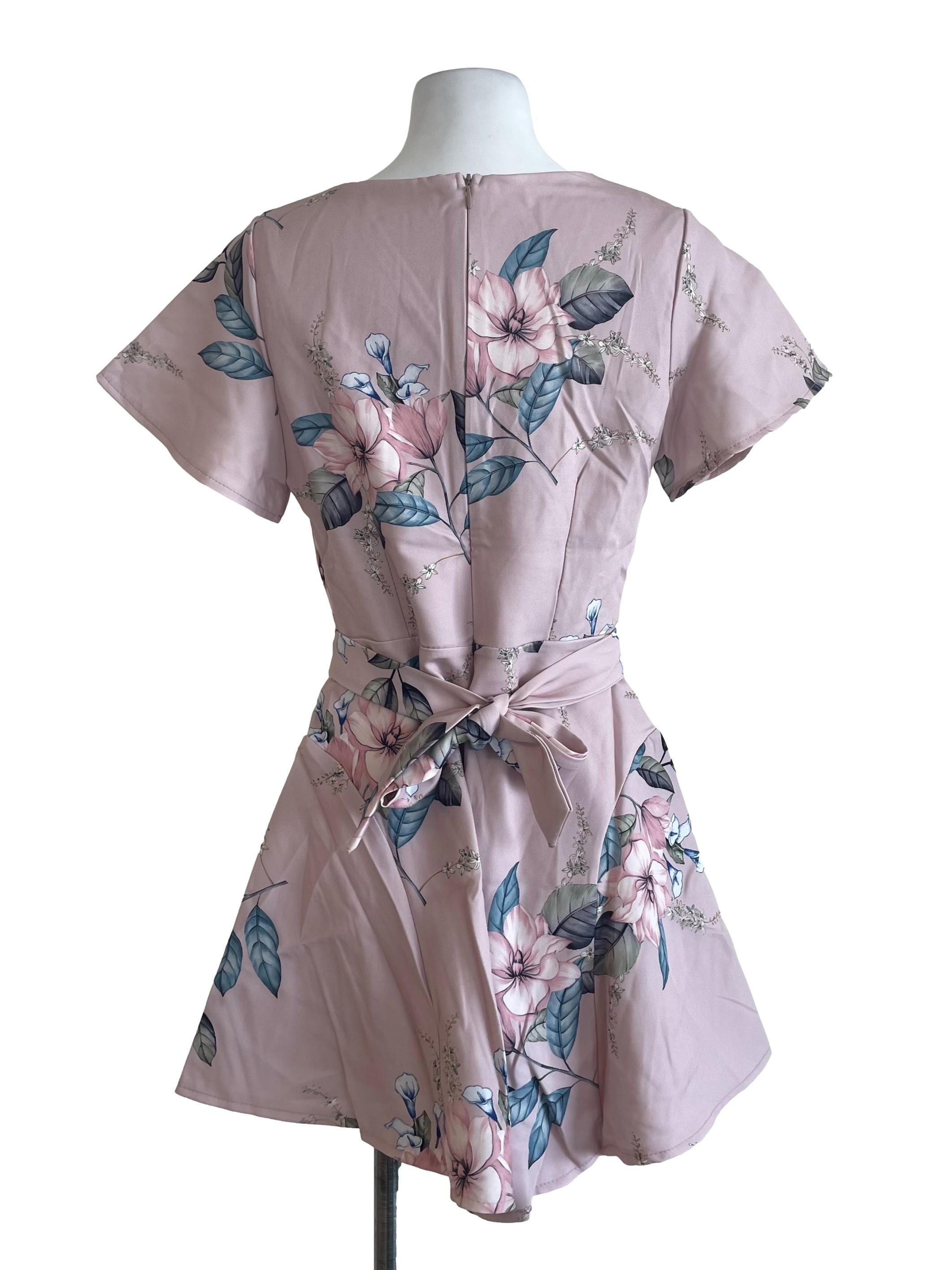 Crepe Pink Floral Romper