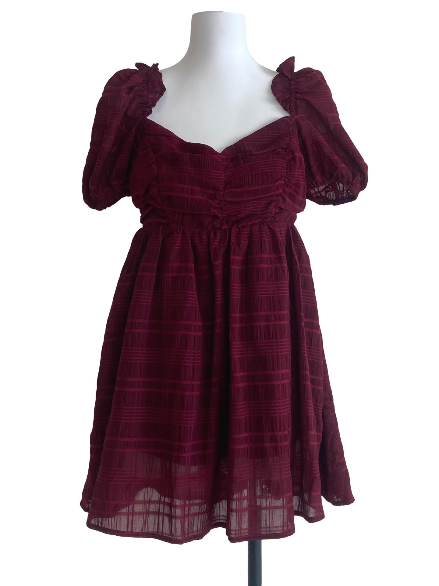 Burgundy Red Stripe A-Line Dress