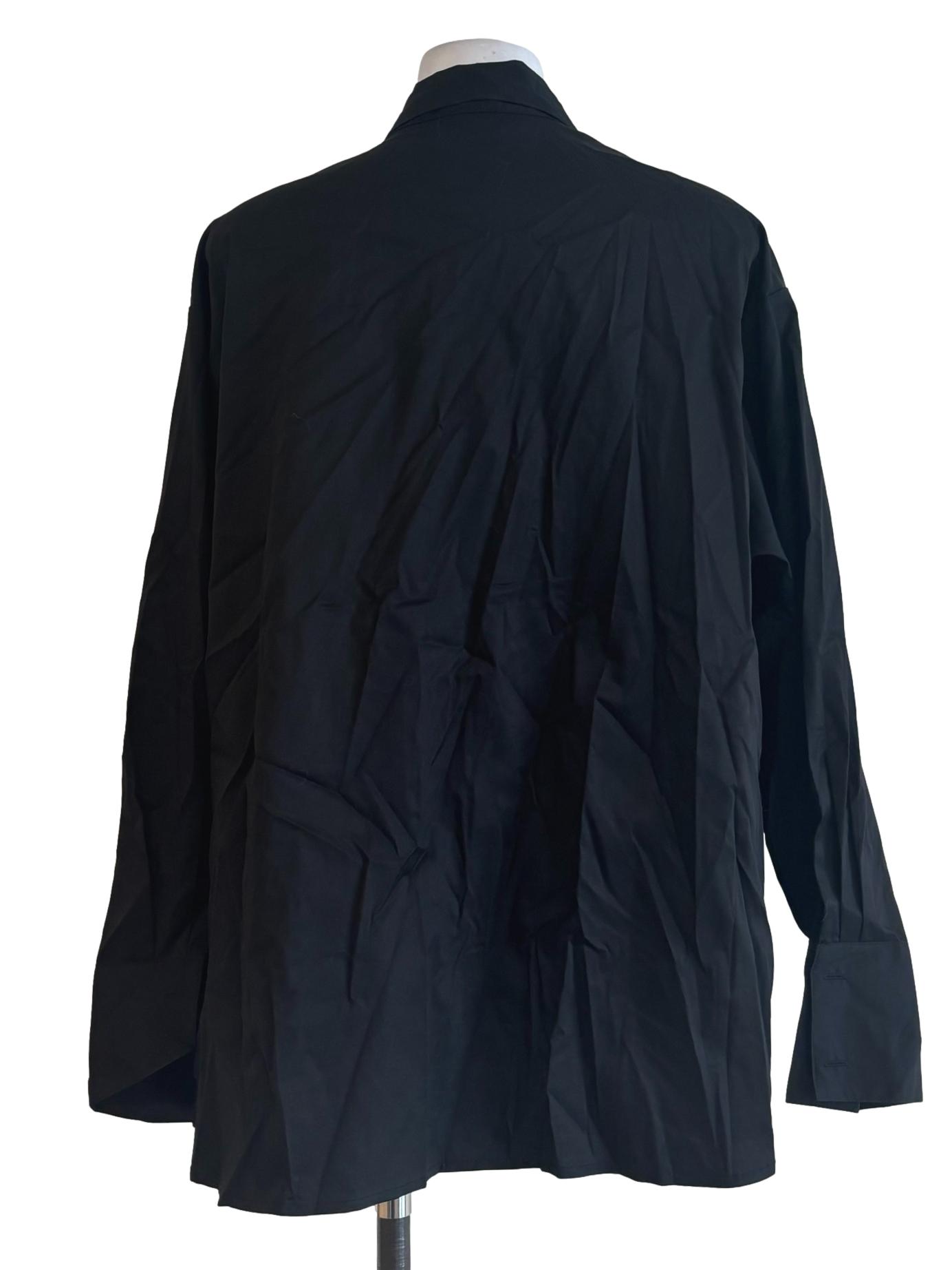 Soft Black Front Tie Longsleeve Blouse