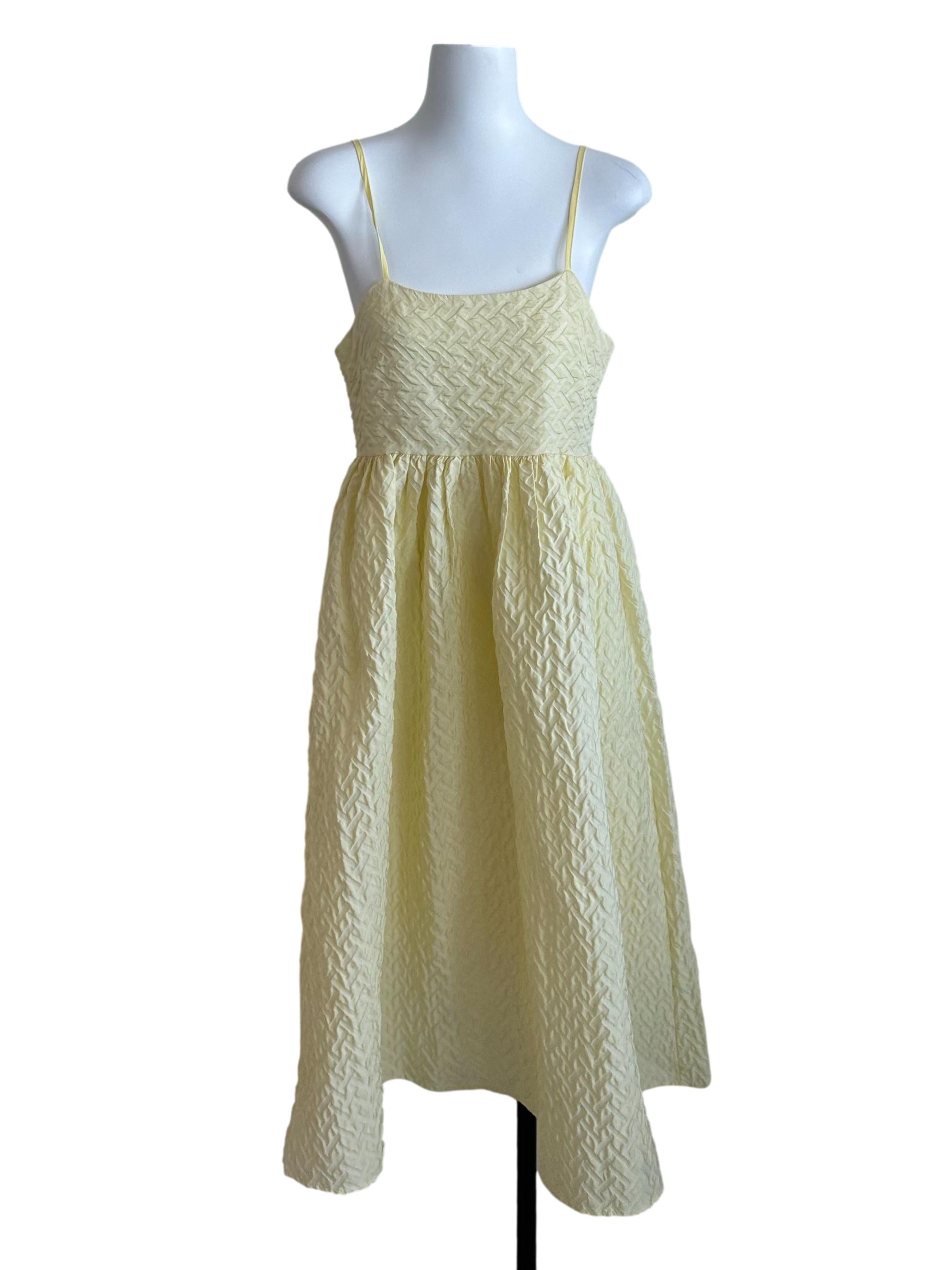 Lemon Yellow Textured Scoop Neck Dress
