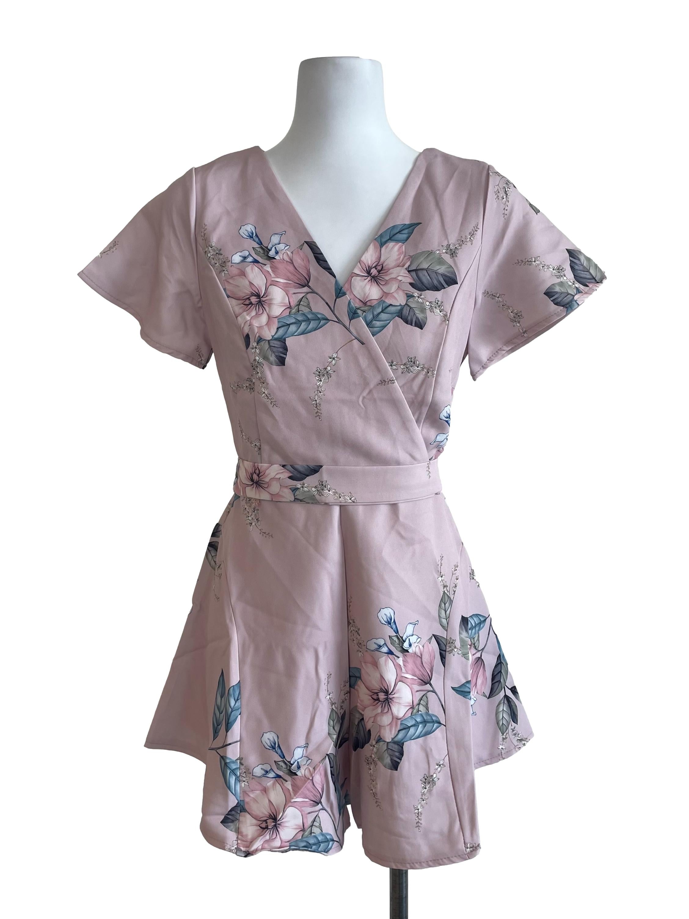 Crepe Pink Floral Romper
