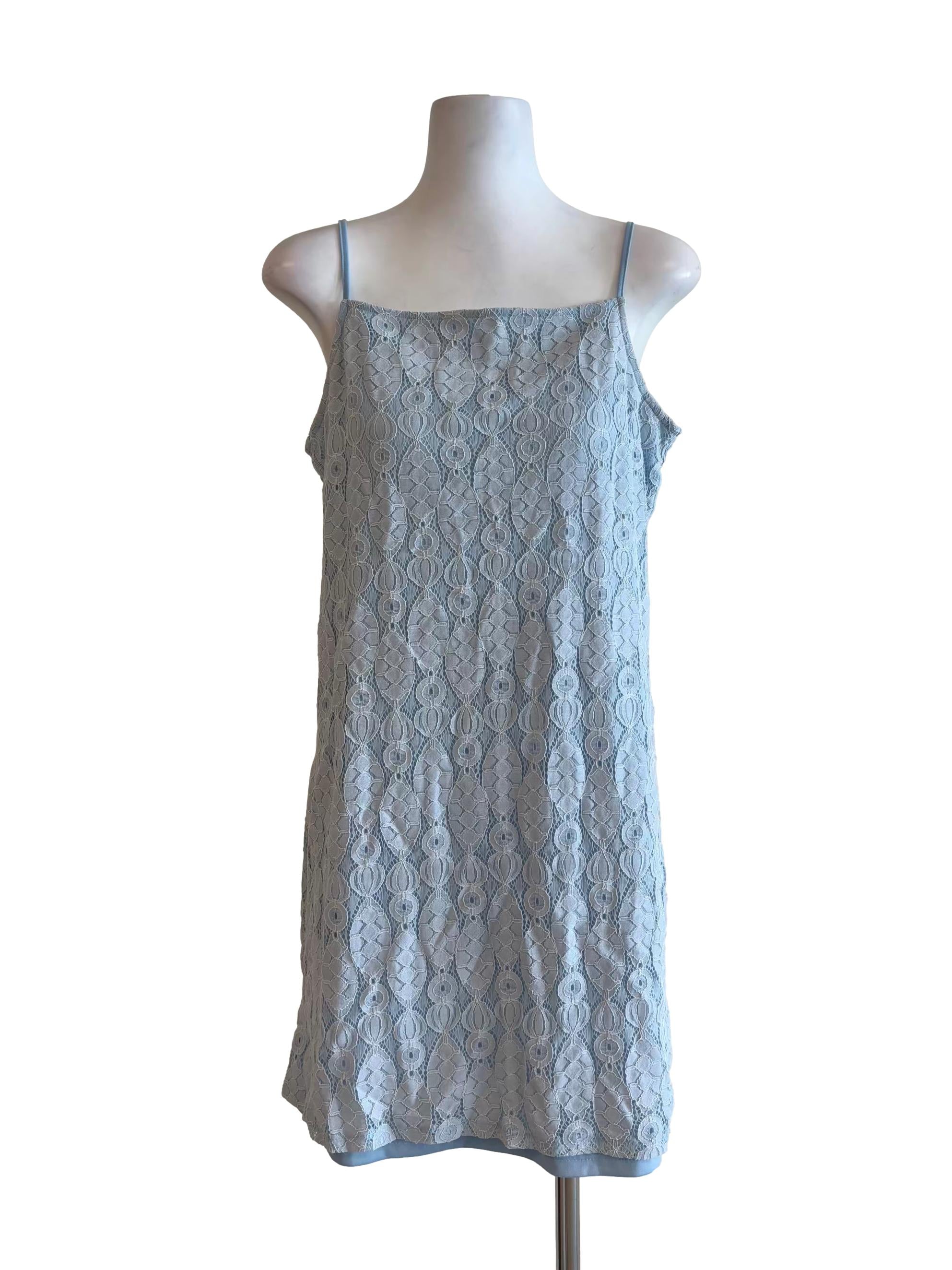Baby Blue Sleeveless Slip Lace Dress